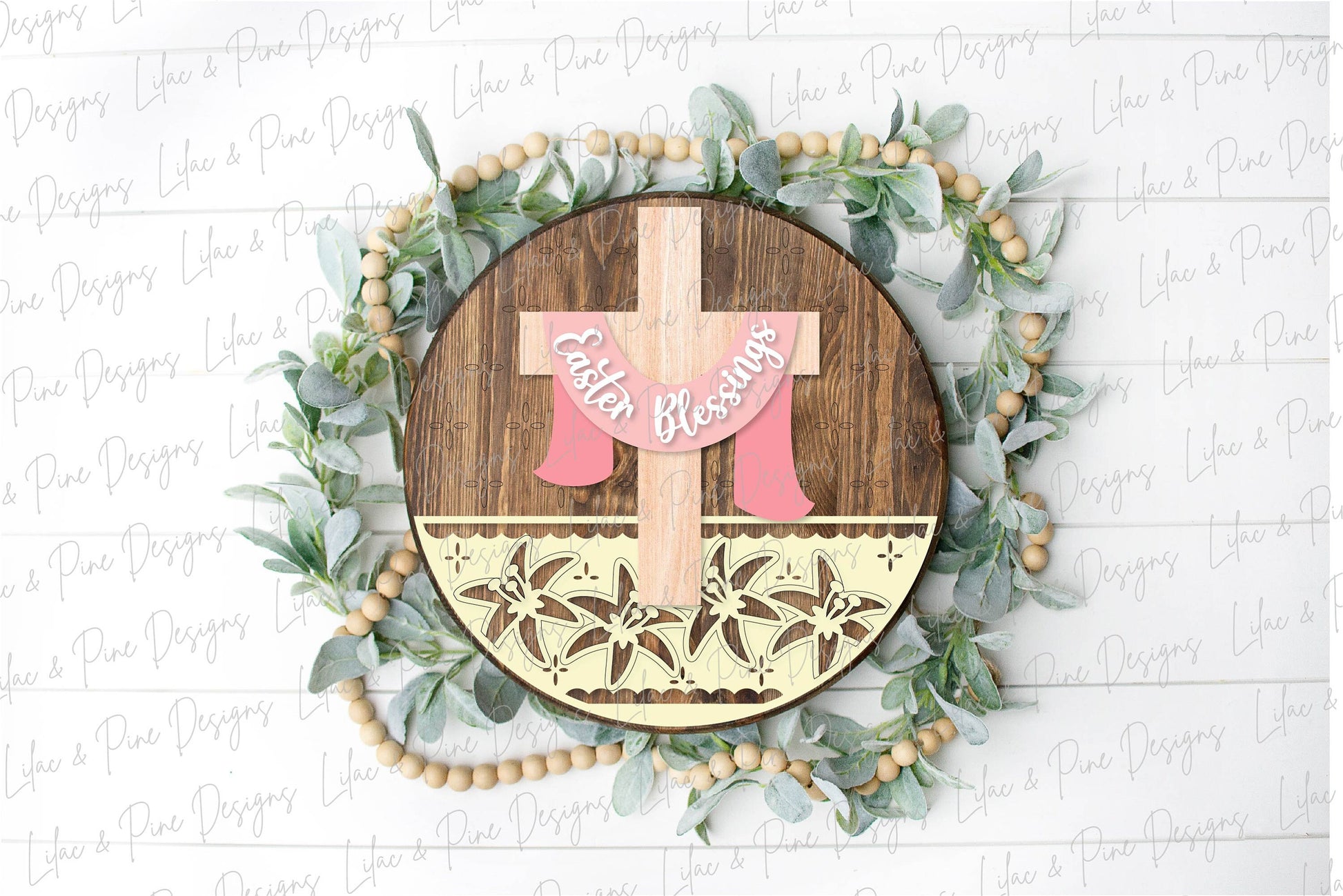 Easter Blessing door hanger, Easter Cross porch sign SVG, Resurrection sign, cross SVG, Easter lily SVG, Glowforge file svg, laser cut file