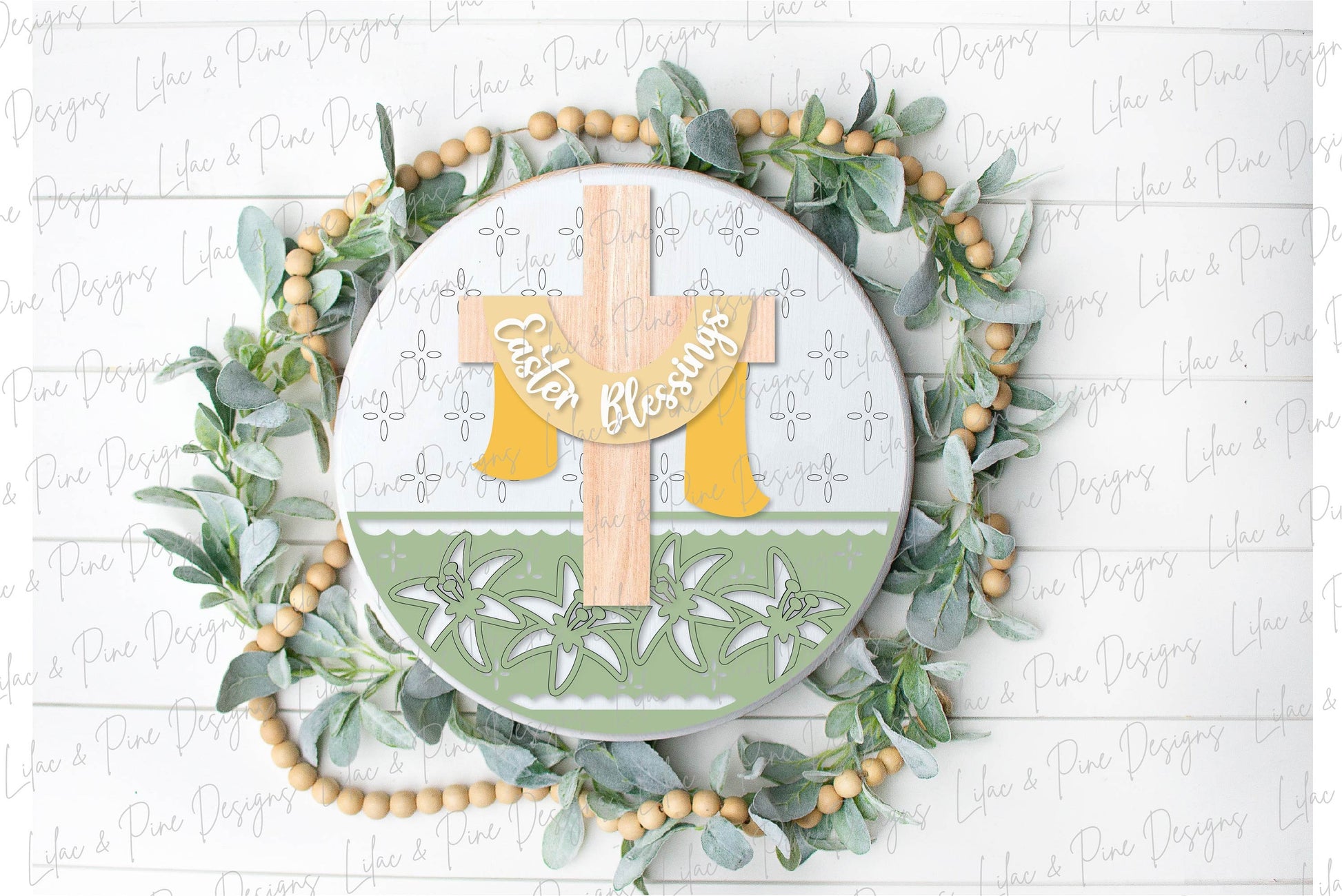 Easter Blessing door hanger, Easter Cross porch sign SVG, Resurrection sign, cross SVG, Easter lily SVG, Glowforge file svg, laser cut file