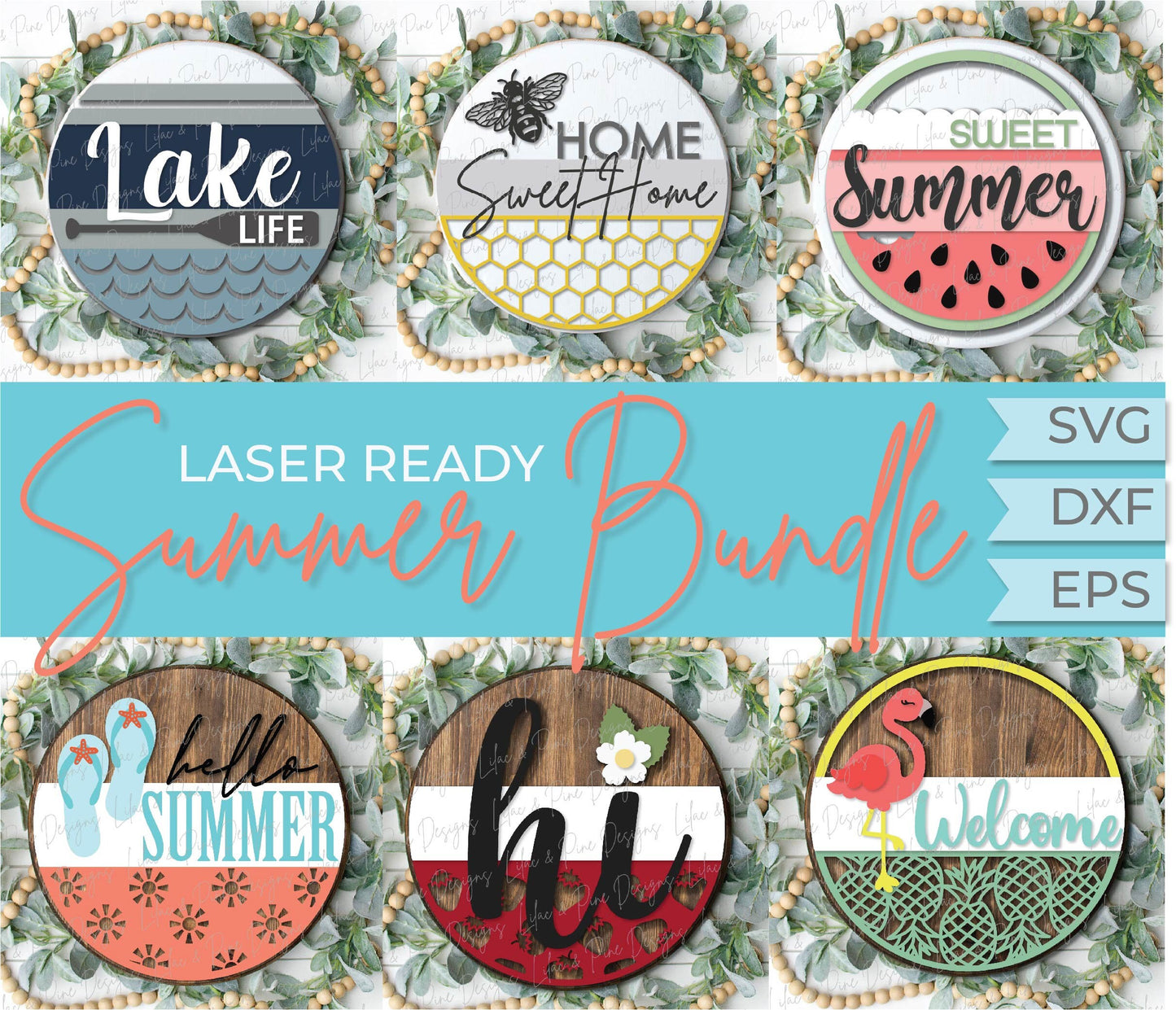 Summer Welcome door hanger bundle, Summer porch decor SVG, watermelon svg, bee svg, strawberry svg, Glowforge files, laser cut file