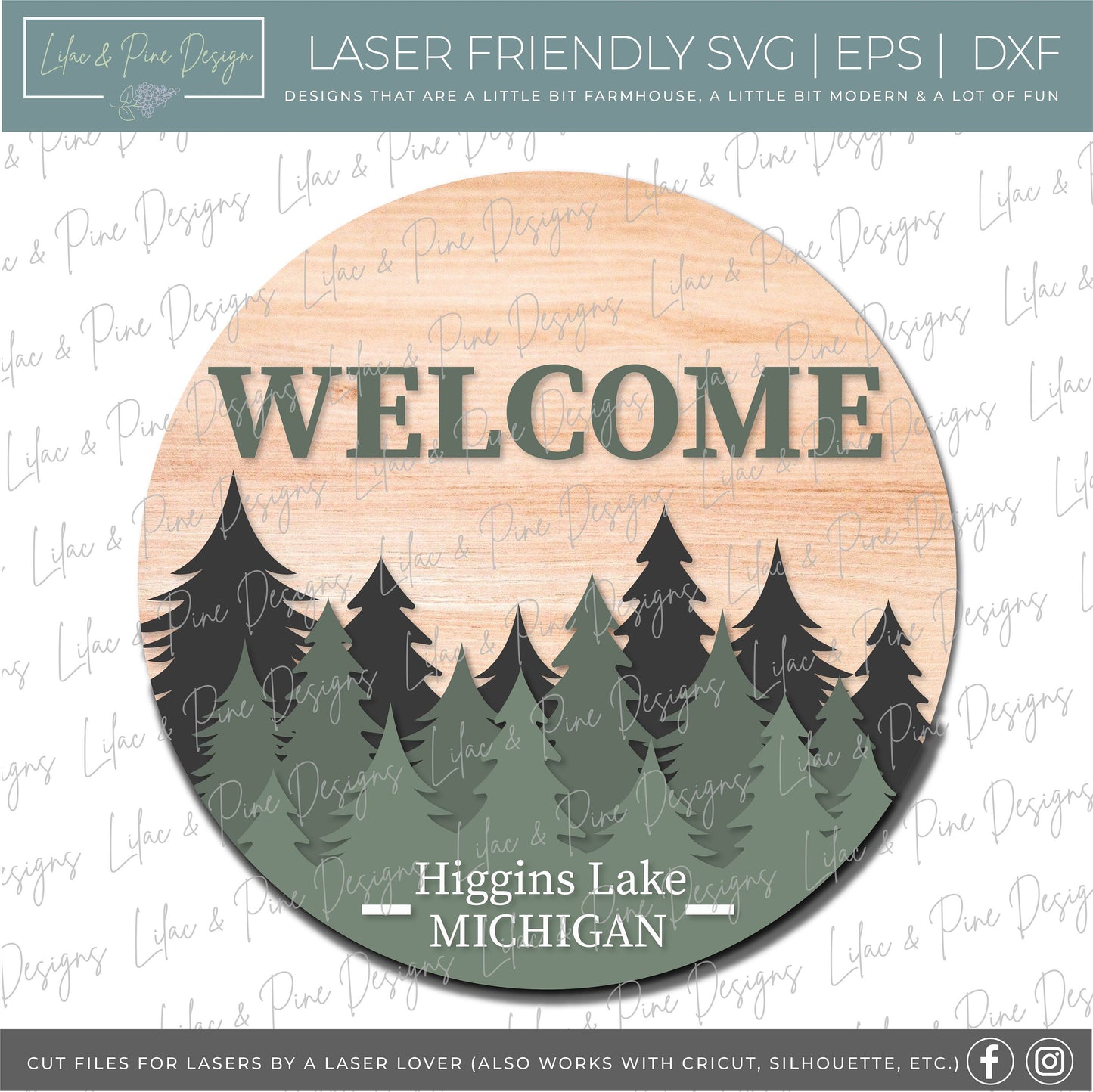 Forest Welcome door hanger SVG, Pine Tree door sign SVG, cabin decor svg, customizable welcome sign svg, Glowforge cut file, laser SVG file