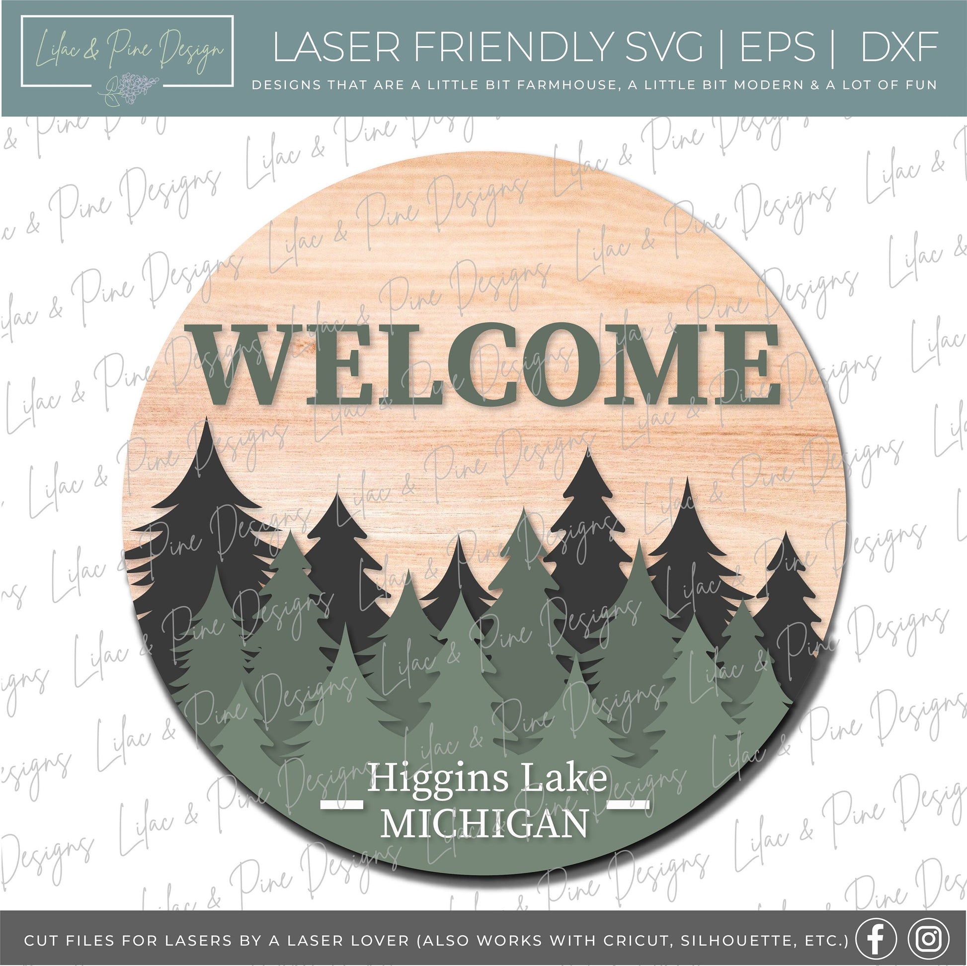 Forest Welcome door hanger SVG,  Pine Tree door sign SVG, cabin decor svg, customizable welcome sign svg, Glowforge cut file, laser SVG file
