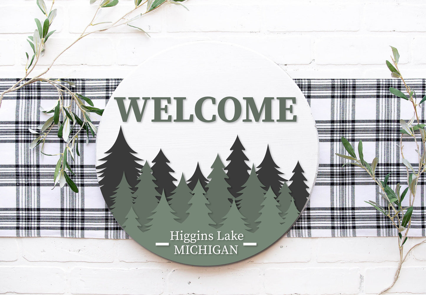 Forest Welcome door hanger SVG, Pine Tree door sign SVG, cabin decor svg, customizable welcome sign svg, Glowforge cut file, laser SVG file