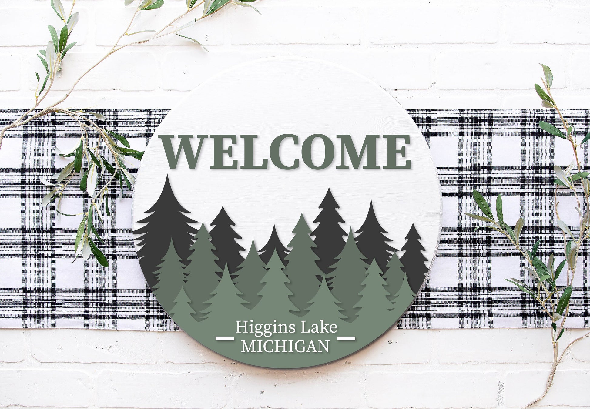 Forest Welcome door hanger SVG,  Pine Tree door sign SVG, cabin decor svg, customizable welcome sign svg, Glowforge cut file, laser SVG file