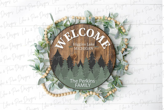 Forest Welcome door hanger SVG,  Pine Tree door sign SVG, cabin decor svg, customizable welcome sign svg, Glowforge cut file, laser SVG file