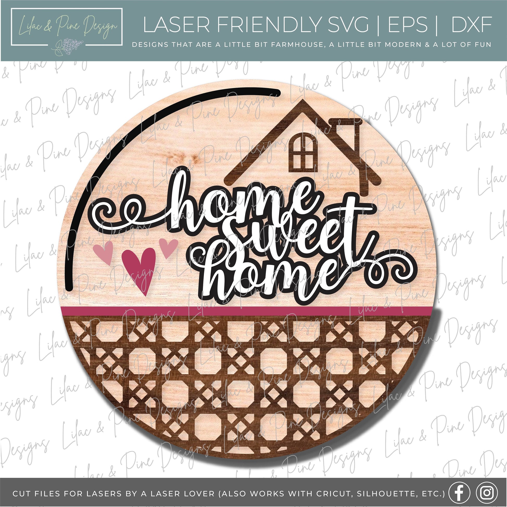 Rattan pattern door hanger SVG,  Cane pattern Home Sweet Home sign, boho decor svg,  welcome porch decor, Glowforge cut file, laser SVG file