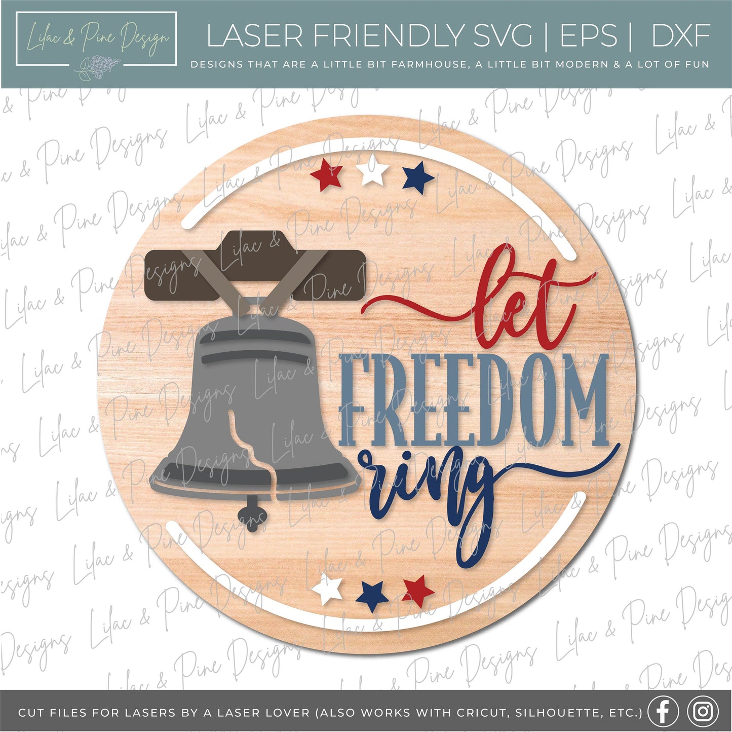 Liberty Bell door hanger SVG, Patriotic Welcome sign, July 4th SVG, Liberty bell SVG, Let Freedom Ring sign, Glowforge file, laser cut file