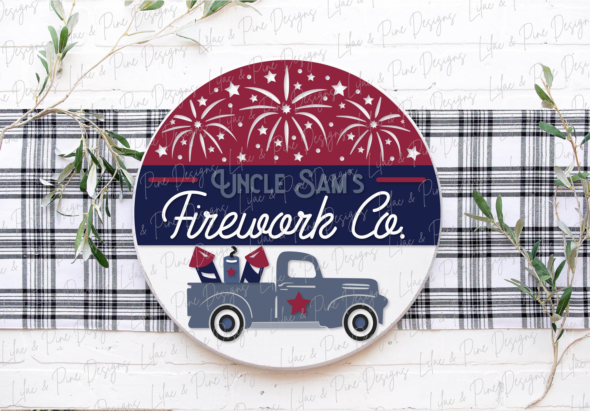 Patriotic Welcome sign, Firework door hanger SVG, 4th of July truck SVG, Independence Day porch sign, Uncle Sam SVG, Glowforge laser file