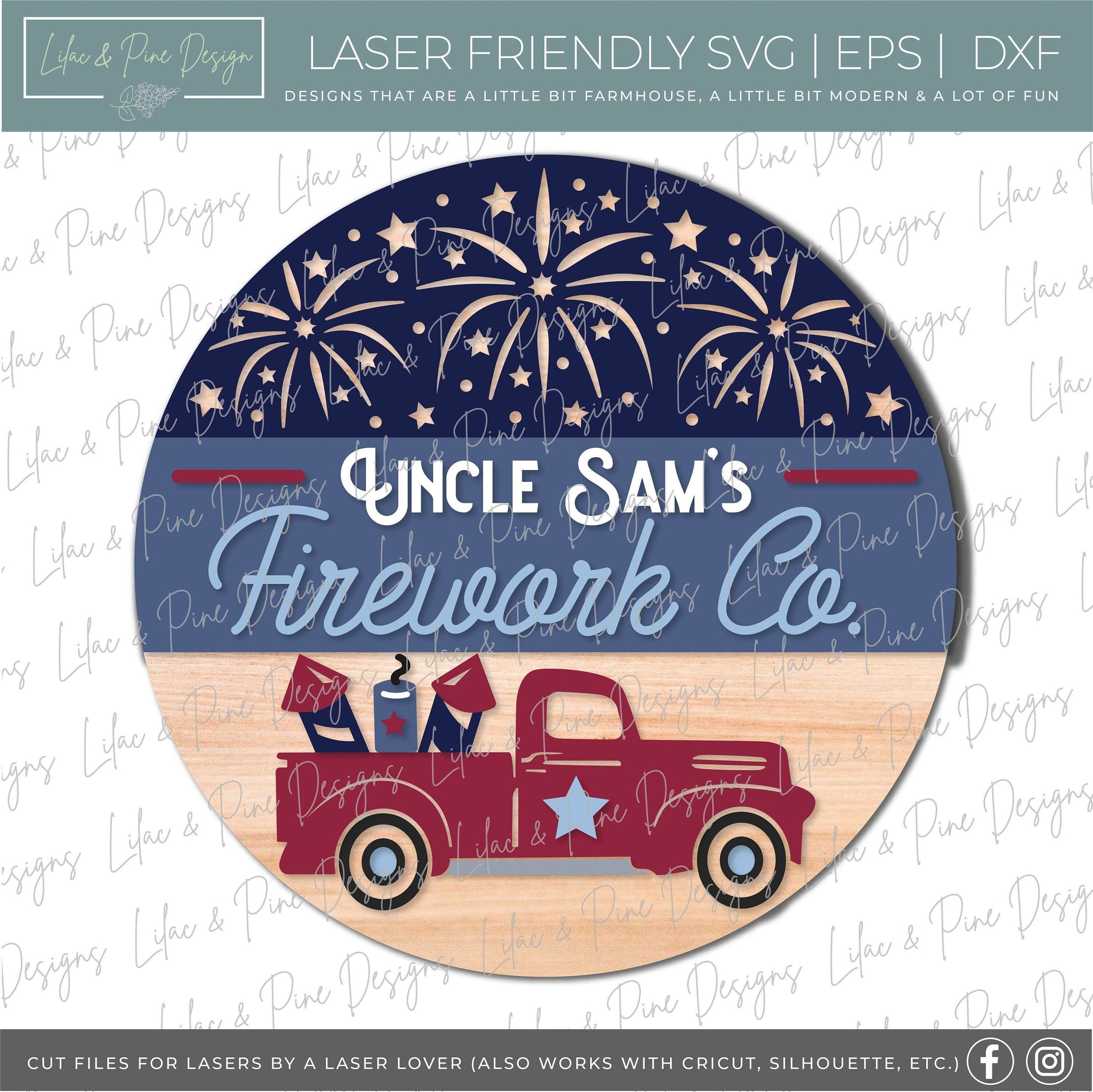 Patriotic Welcome sign, Firework door hanger SVG, 4th of July truck SVG, Independence Day porch sign, Uncle Sam SVG, Glowforge laser file
