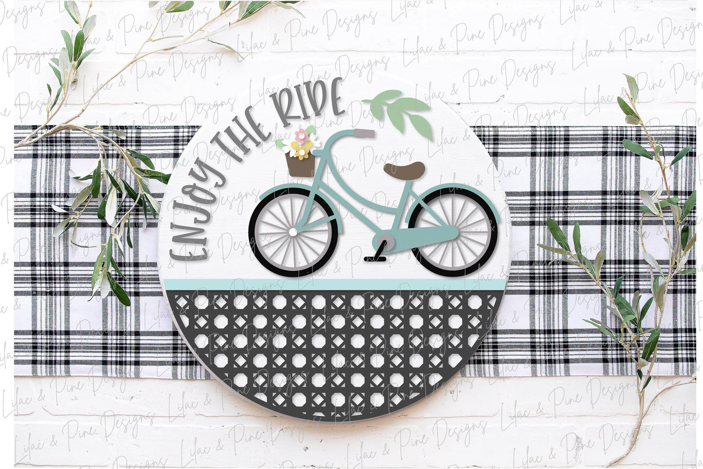 Enjoy the ride door hanger SVG, Beach Cruiser round sign, Bike svg, Rattan Welcome SVG, Summer decor, Glowforge cut file, laser SVG file