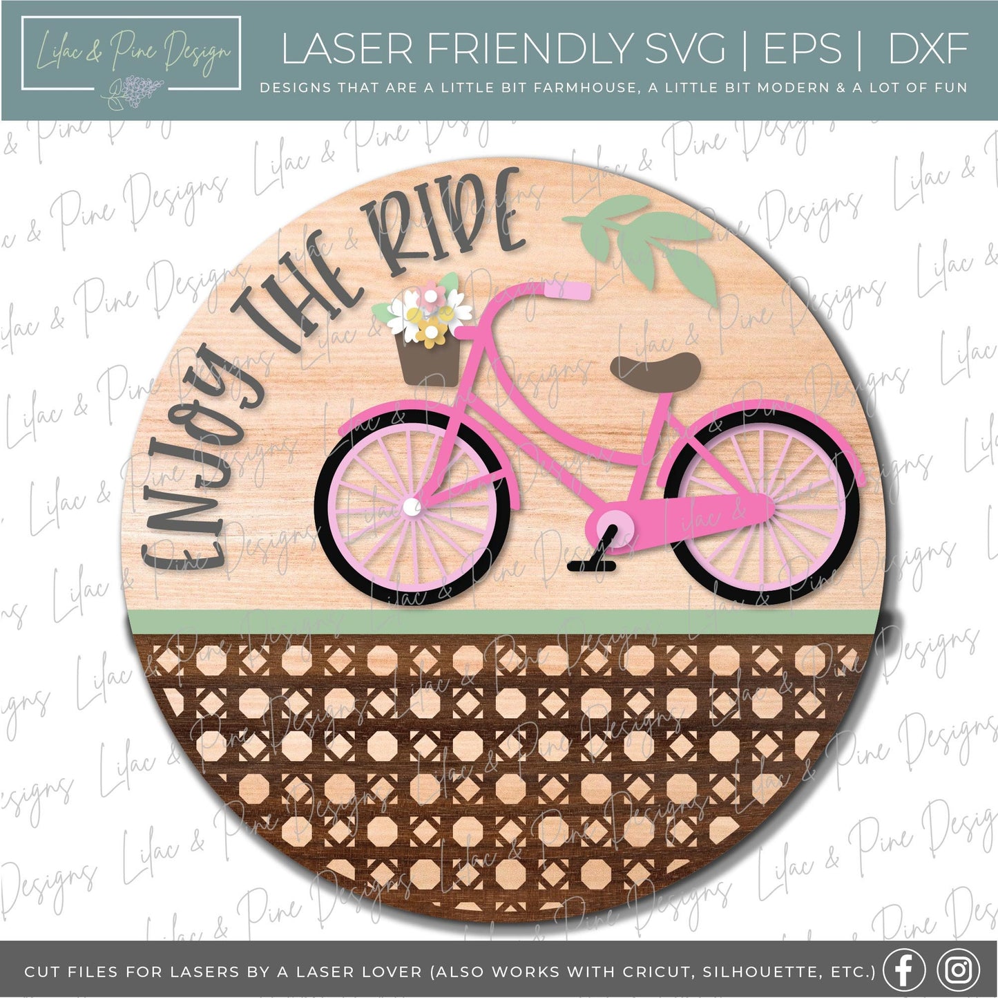 Enjoy the ride door hanger SVG, Beach Cruiser round sign, Bike svg, Rattan Welcome SVG, Summer decor, Glowforge cut file, laser SVG file