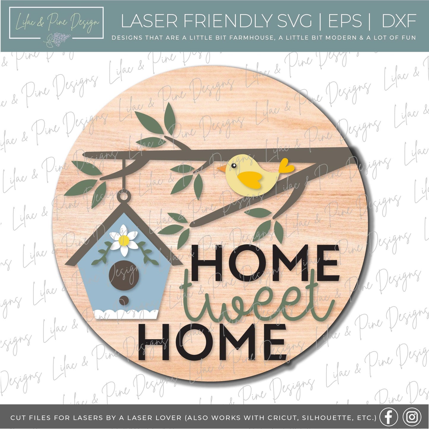 Home Tweet Home door hanger SVG, Birdhouse Welcome sign, Bird round sign, Summer decor, Bird decor, Glowforge cut file, laser SVG file