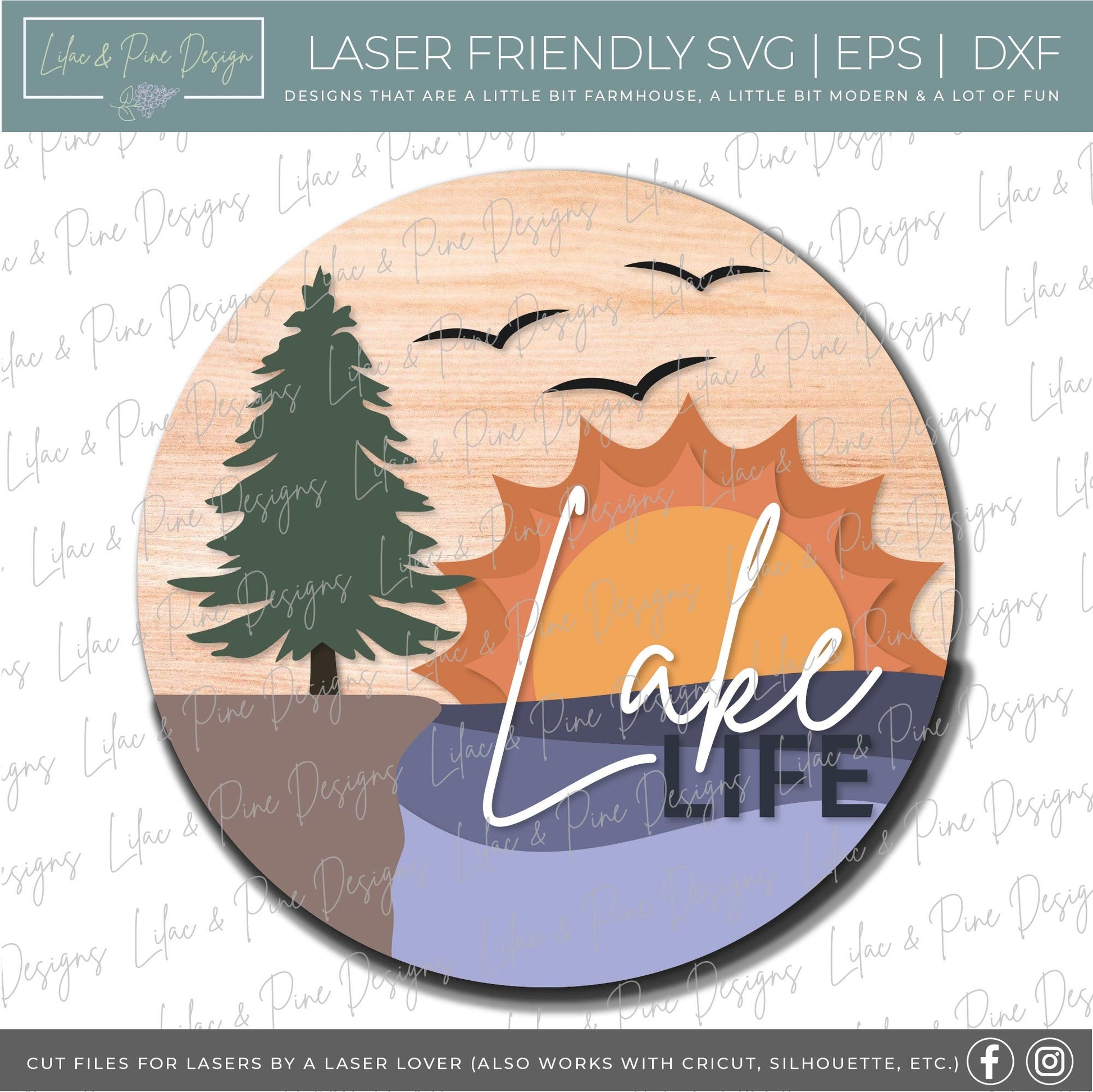 Lake life door hanger SVG, Sunrise Lake sign, Sunset svg, landscape SVG, lake house decor, cottage decor, Glowforge cut file, laser SVG file