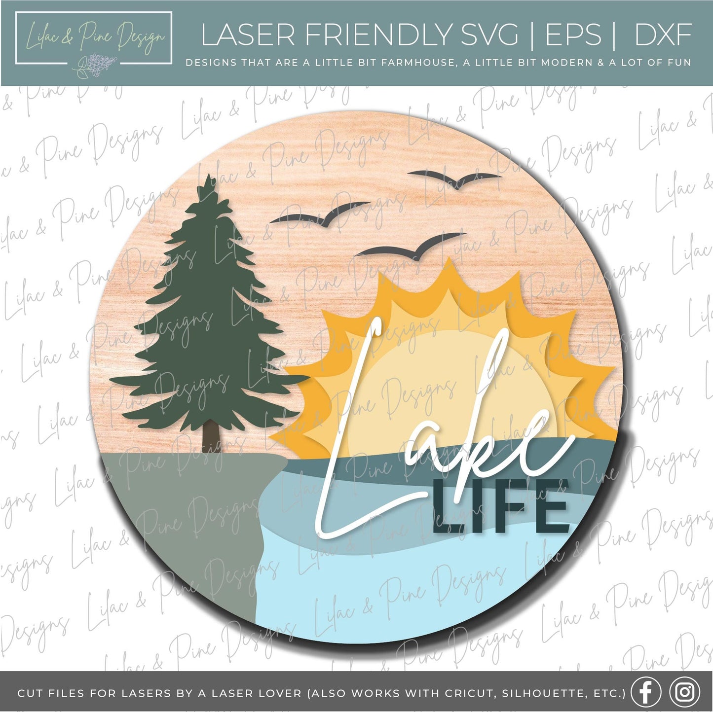 Lake life door hanger SVG, Sunrise Lake sign, Sunset svg, landscape SVG, lake house decor, cottage decor, Glowforge cut file, laser SVG file