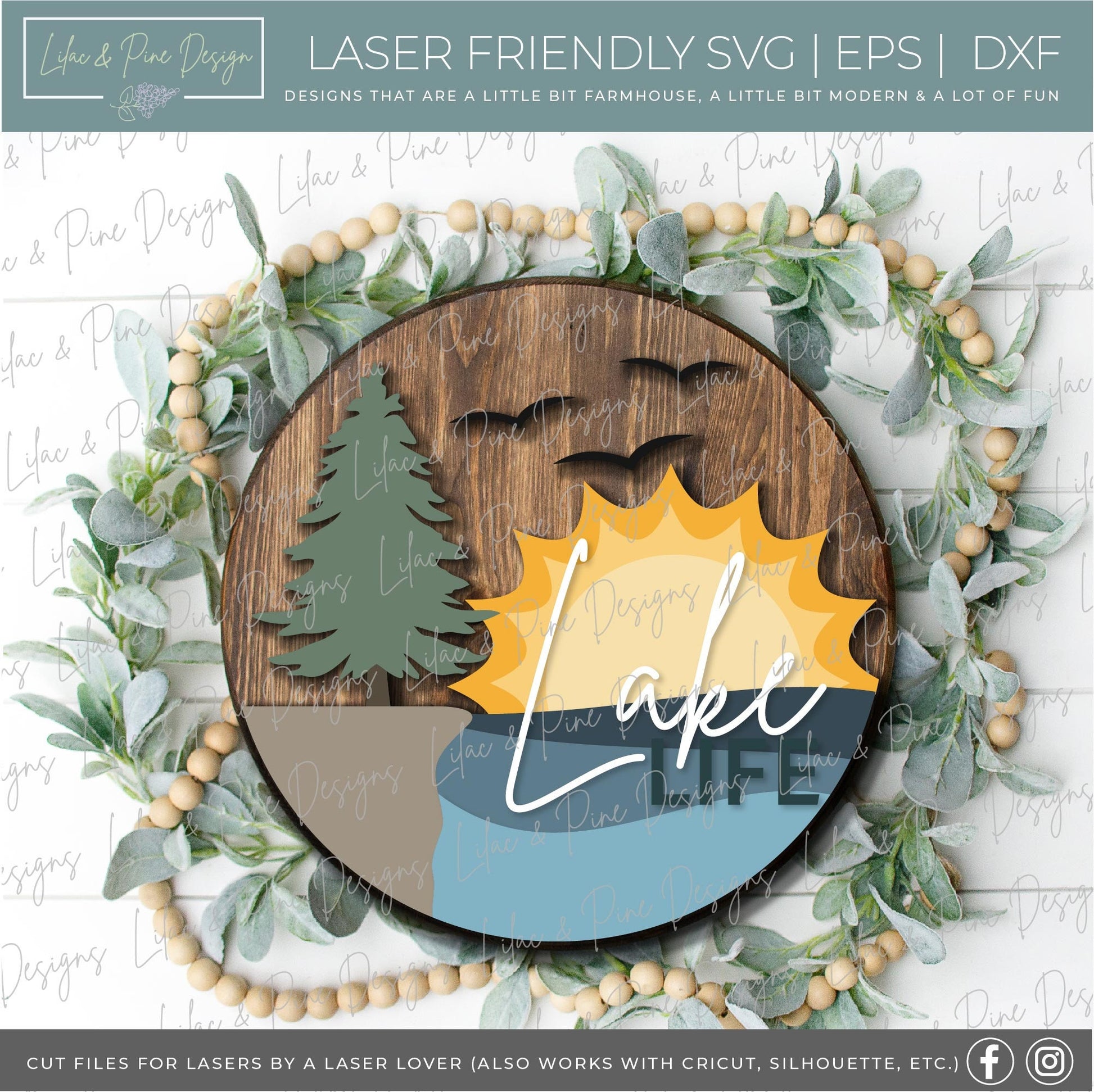 Lake life door hanger SVG, Sunrise Lake sign, Sunset svg, landscape SVG, lake house decor, cottage decor, Glowforge cut file, laser SVG file