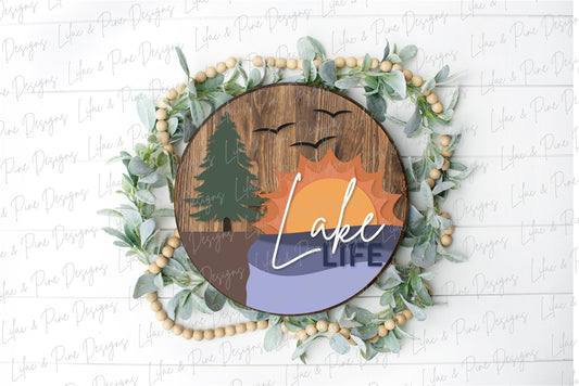 Lake life door hanger SVG, Sunrise Lake sign, Sunset svg, landscape SVG, lake house decor, cottage decor, Glowforge cut file, laser SVG file