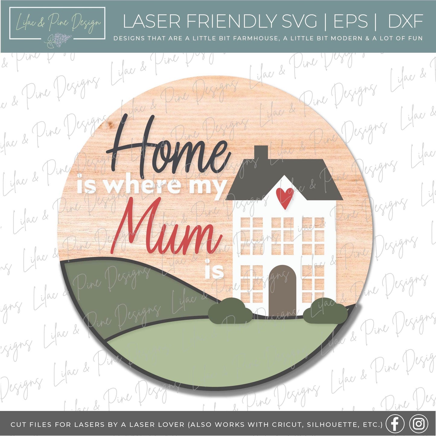 Home is Where Mom is door hanger SVG, Mother's Day round sign, Welcome Home porch sign SVG, Mum svg, Mama SVG, Glowforge Svg, laser cut file
