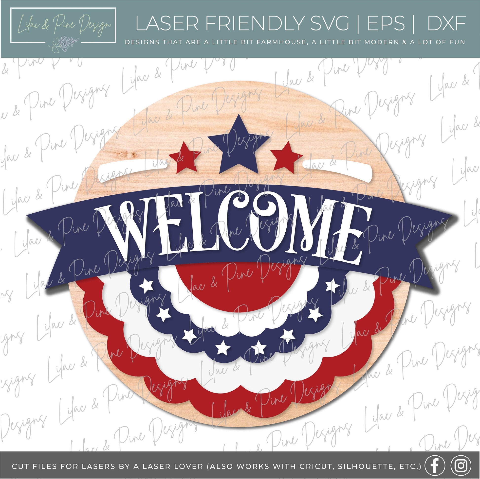 Patriotic Welcome door hanger bundle, 4th of July porch decor SVG, Independence Day sign bundle SVG, Glowforge files, laser cut file