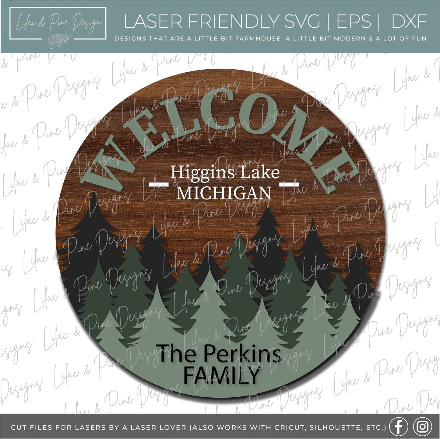 Forest Welcome door hanger SVG, Pine Tree door sign SVG, cabin decor svg, customizable welcome sign svg, Glowforge cut file, laser SVG file