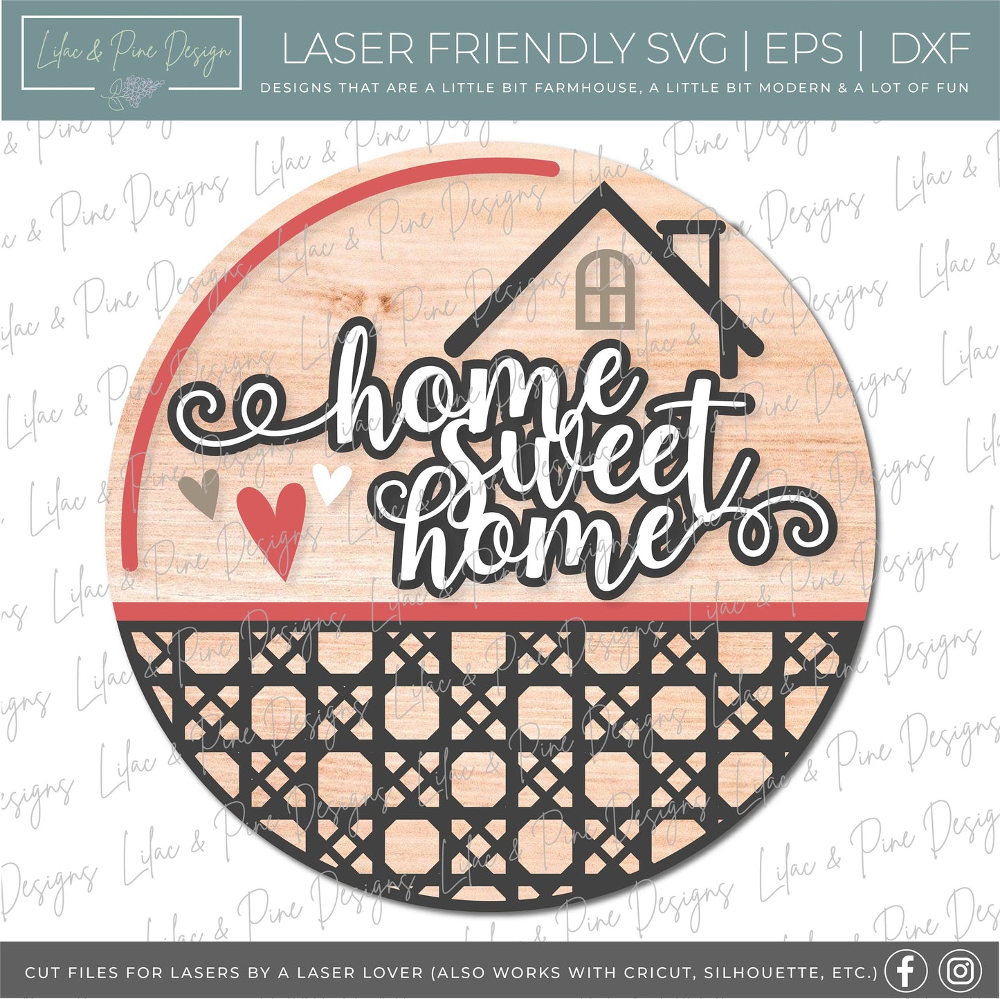 Rattan pattern door hanger SVG, Cane pattern Home Sweet Home sign, boho decor svg, welcome porch decor, Glowforge cut file, laser SVG file