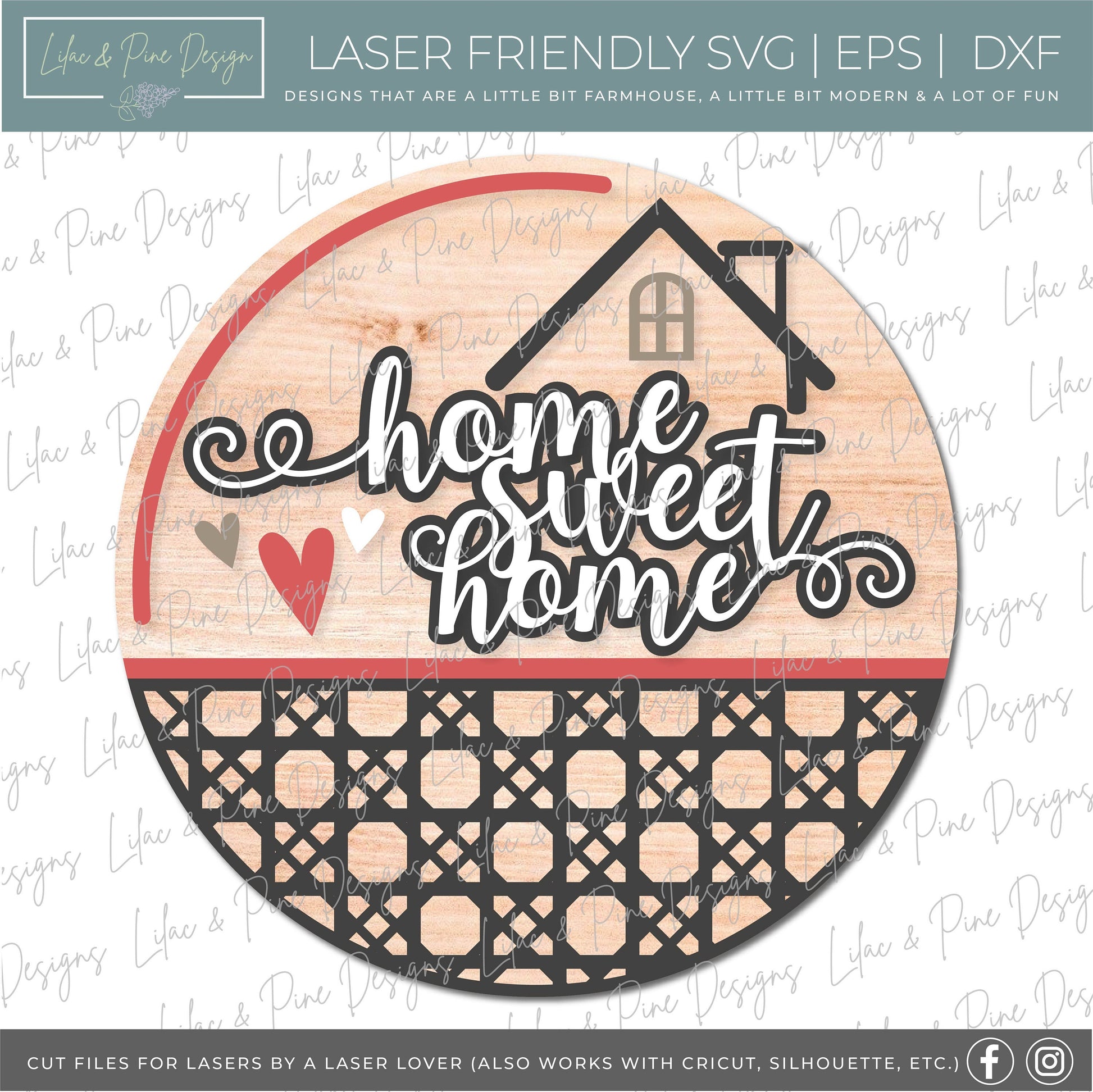Rattan pattern door hanger SVG,  Cane pattern Home Sweet Home sign, boho decor svg,  welcome porch decor, Glowforge cut file, laser SVG file