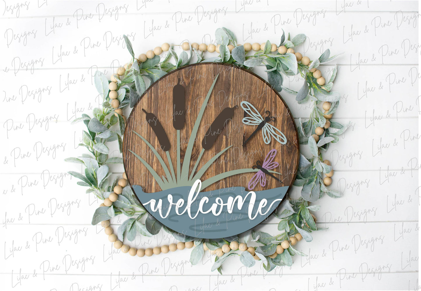 Dragonfly door hanger SVG, Dragonfly welcome round sign, Summer welcome SVG, Summer decor, Cattail svg, Glowforge cut file, laser SVG file