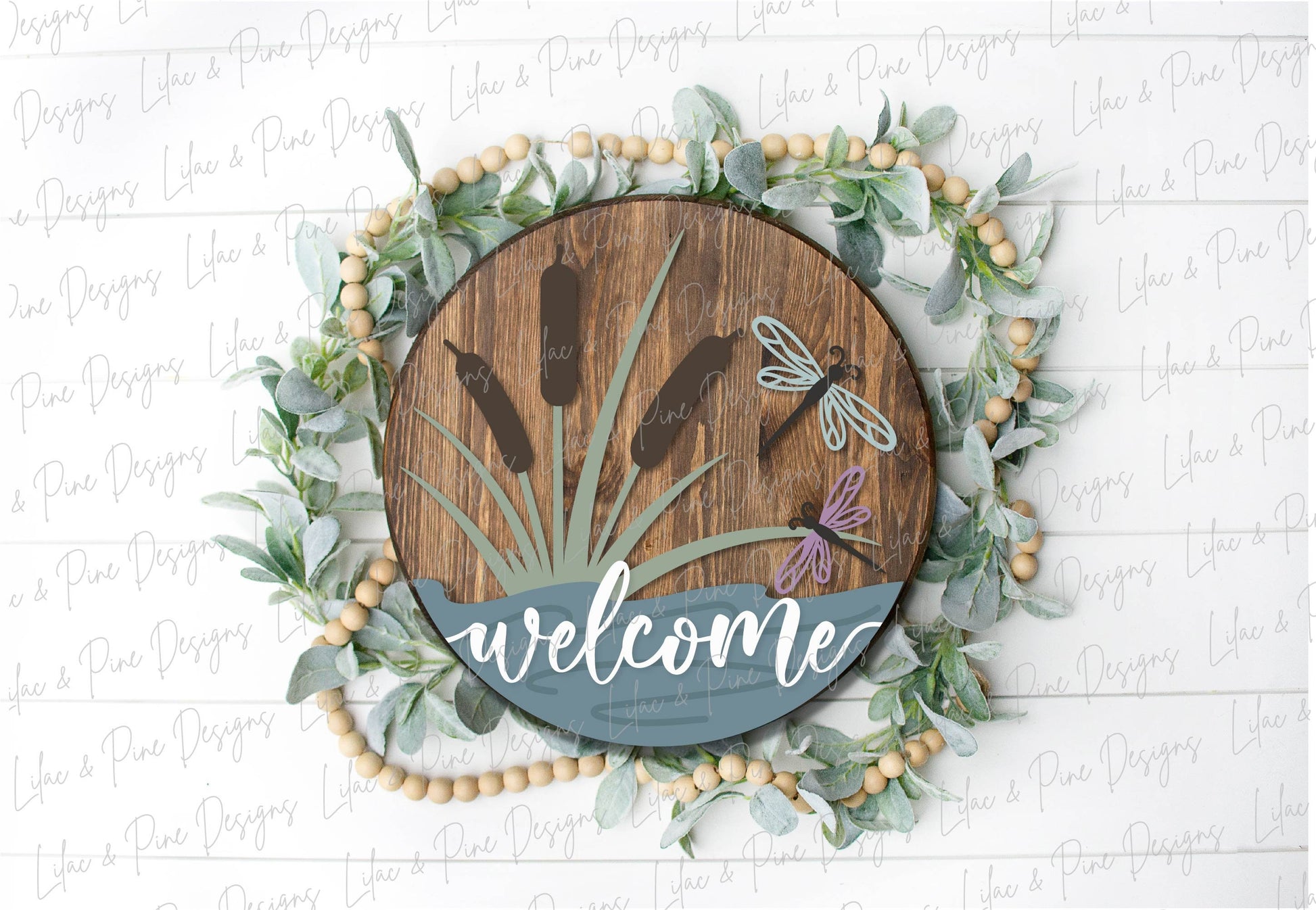 Dragonfly door hanger SVG, Dragonfly welcome round sign, Summer welcome SVG, Summer decor, Cattail svg, Glowforge cut file, laser SVG file