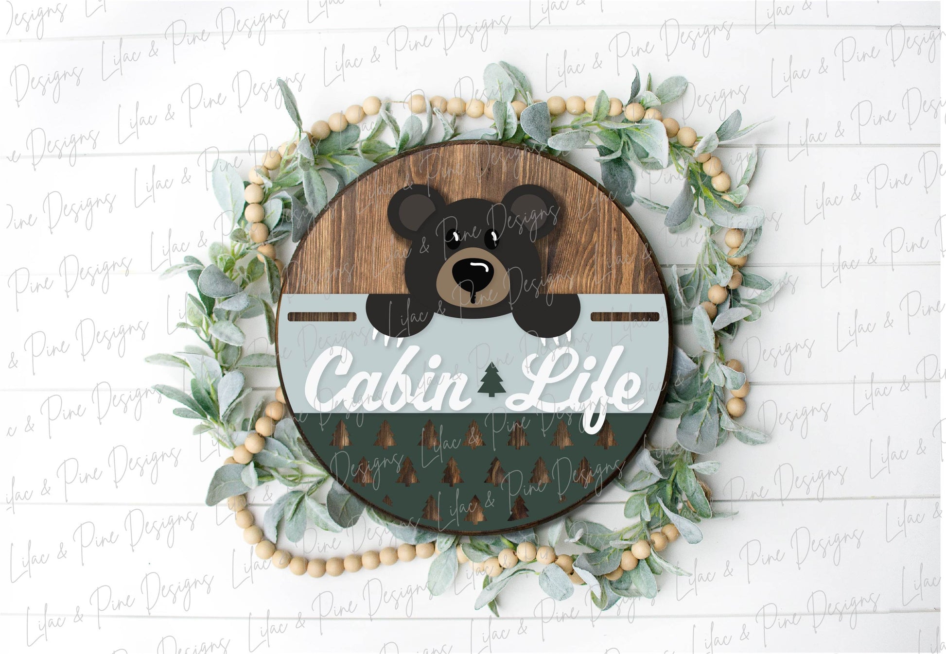 Bear door hanger SVG, Cabin welcome sign, Cabin life home decor, Summer cabin SVG, pine tree pattern, Glowforge cut file, laser SVG file