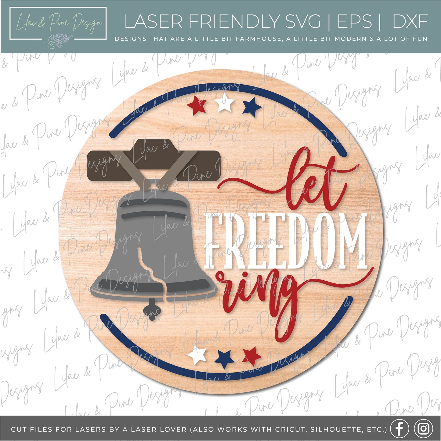 Liberty Bell door hanger SVG, Patriotic Welcome sign, July 4th SVG, Liberty bell SVG, Let Freedom Ring sign, Glowforge file, laser cut file