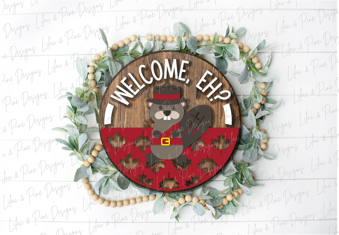 Canadian door hanger SVG, Canada Eh welcome sign, Canada decor, Beaver Mountie SVG, maple leaf pattern, Glowforge cut file, laser SVG file