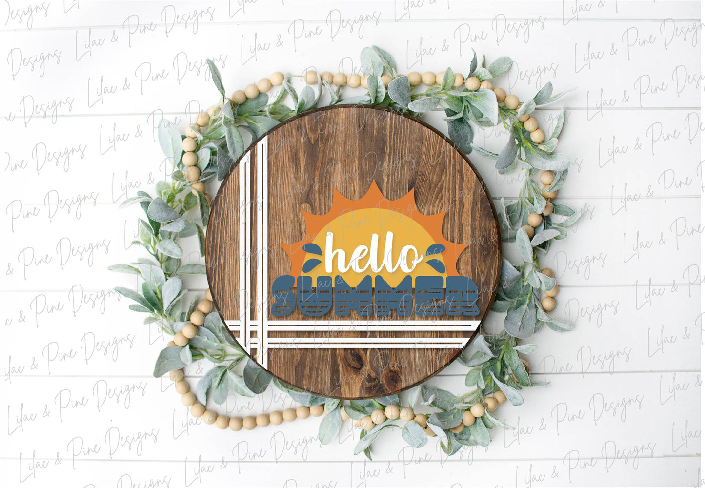 Hello Summer door hanger SVG, Sunshine welcome round sign, Summer sun SVG, Summer decor, stripe svg, Glowforge cut file, laser SVG file