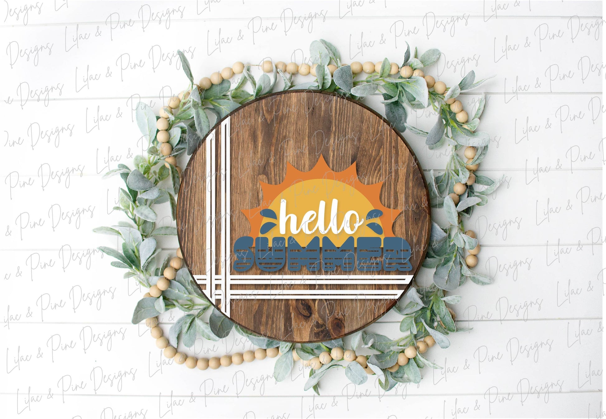 Hello Summer door hanger SVG, Sunshine welcome round sign, Summer sun SVG, Summer decor, stripe svg, Glowforge cut file, laser SVG file