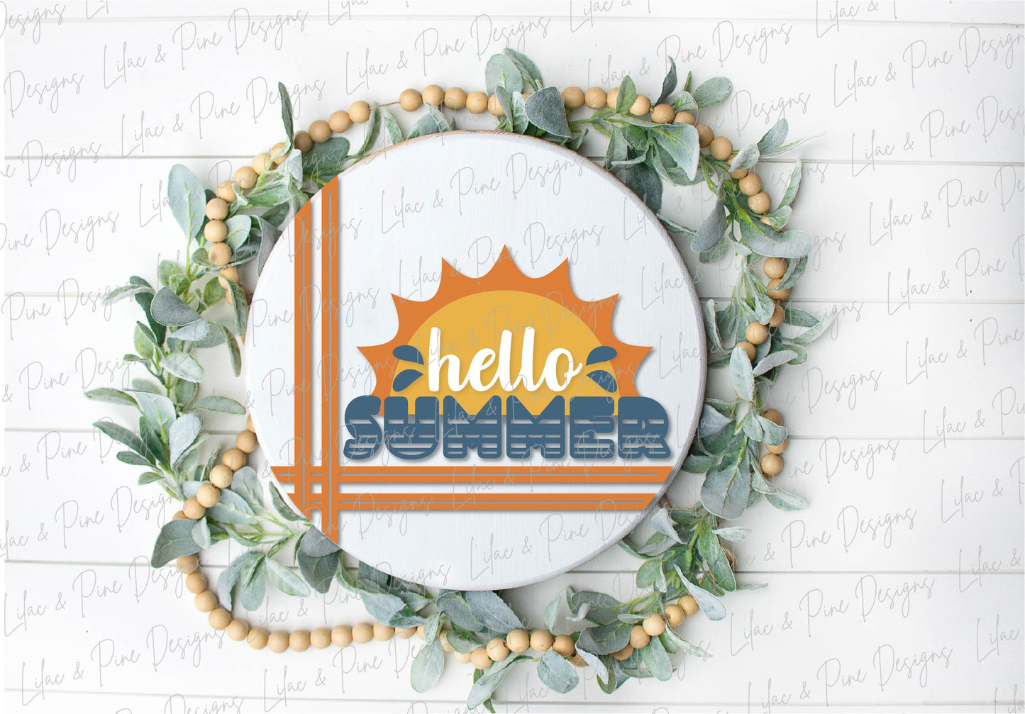 Hello Summer door hanger SVG, Sunshine welcome round sign, Summer sun SVG, Summer decor, stripe svg, Glowforge cut file, laser SVG file