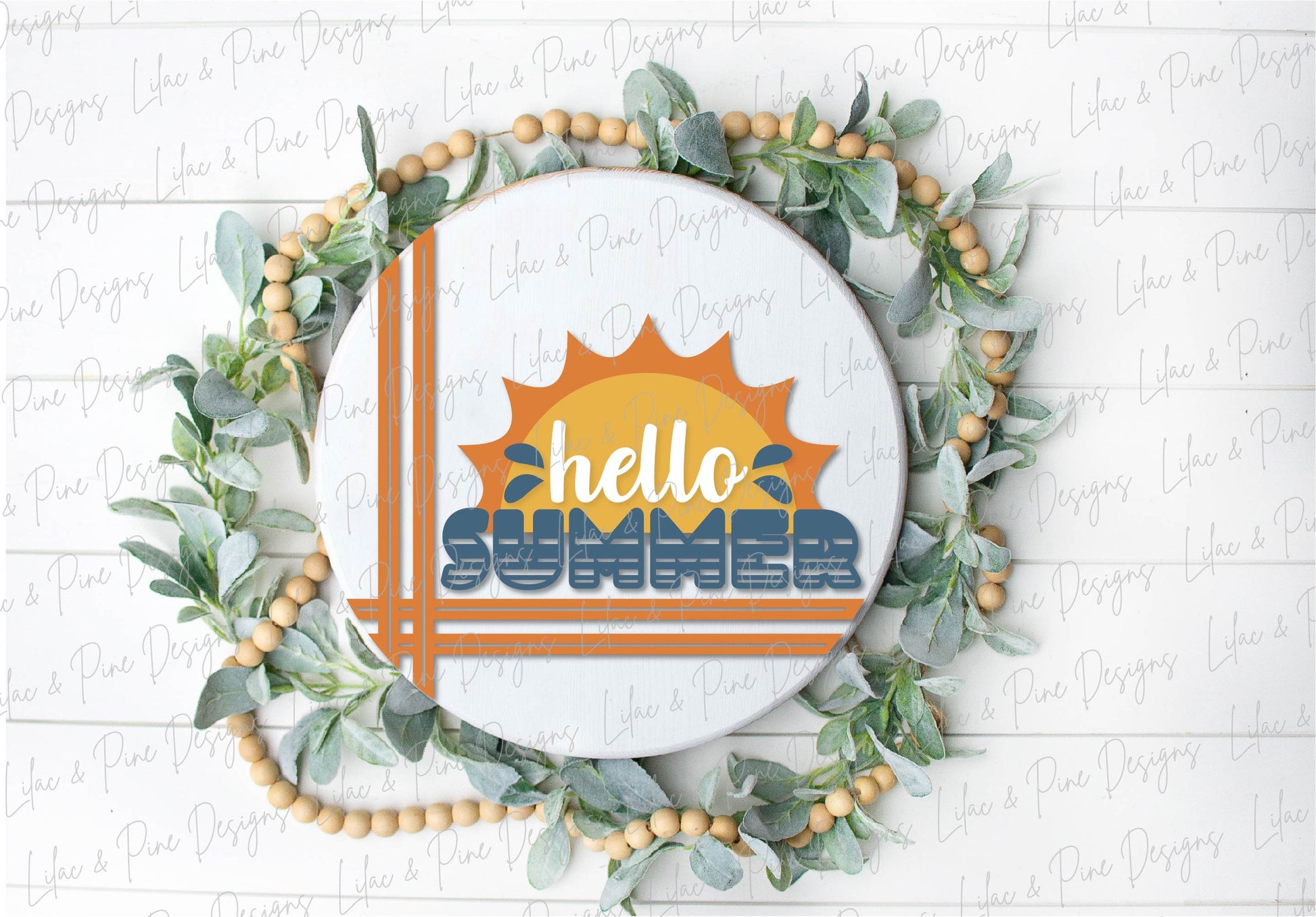 Hello Summer door hanger SVG, Sunshine welcome round sign, Summer sun SVG, Summer decor, stripe svg, Glowforge cut file, laser SVG file