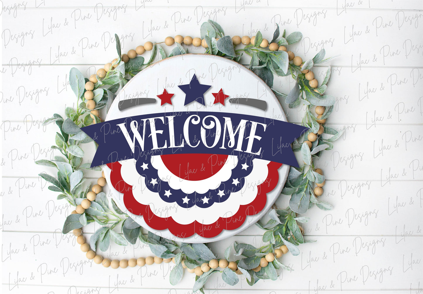 Patriotic Banner Welcome sign, July 4th door hanger SVG, Independence Day porch decor, Stars and Stripes, Glowforge SVG file, laser cut file