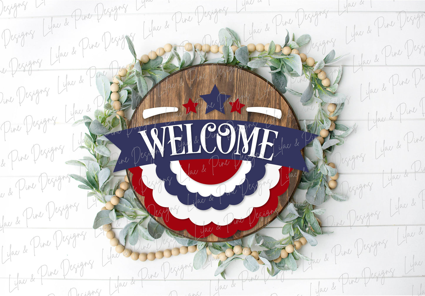 Patriotic Banner Welcome sign, July 4th door hanger SVG, Independence Day porch decor, Stars and Stripes, Glowforge SVG file, laser cut file