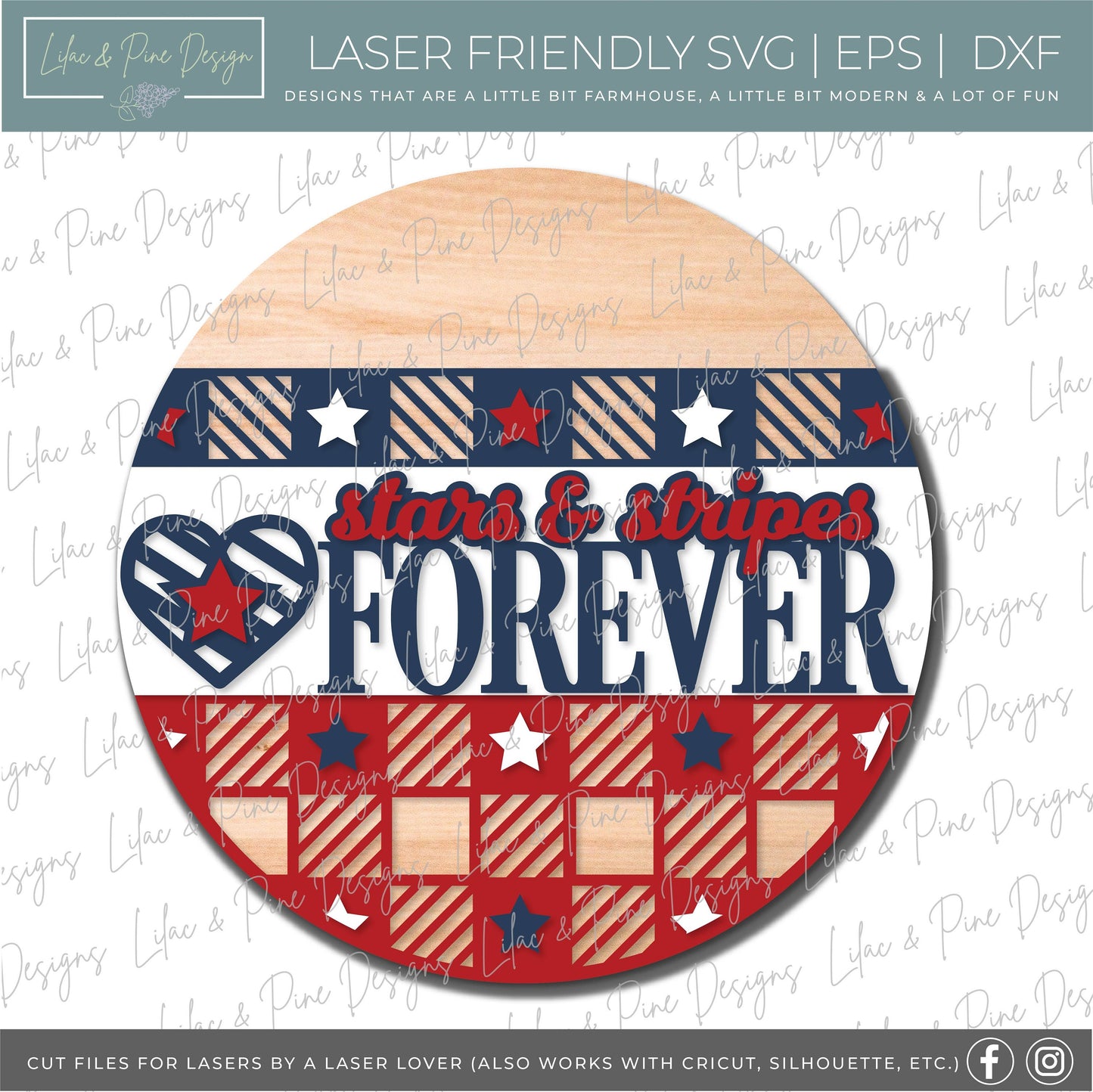 Patriotic Welcome sign, Stars and Stripes door hanger SVG, Plaid 4th of July SVG, Independence Day porch sign, Glowforge SVG, laser cut file