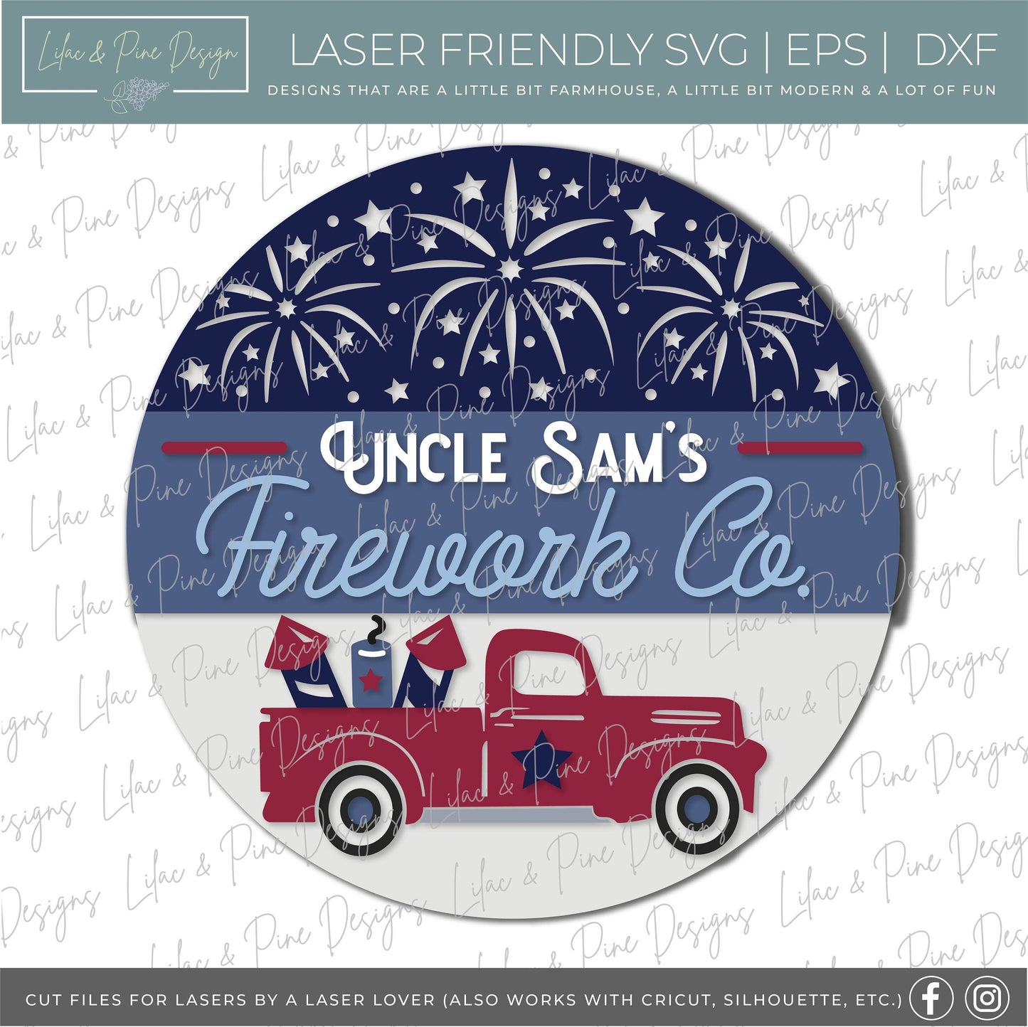 Patriotic Welcome sign, Firework door hanger SVG, 4th of July truck SVG, Independence Day porch sign, Uncle Sam SVG, Glowforge laser file