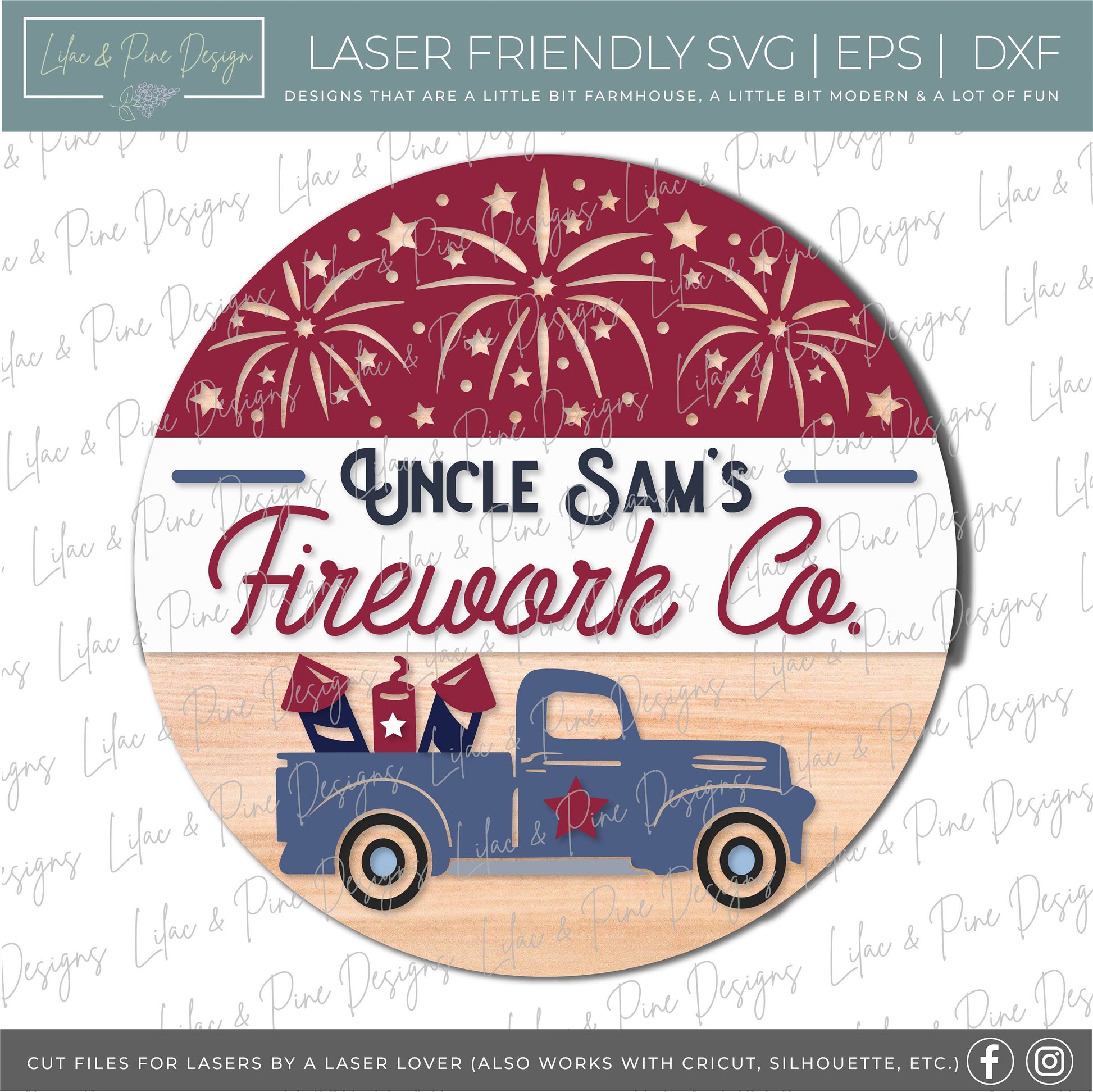 Patriotic Welcome sign, Firework door hanger SVG, 4th of July truck SVG, Independence Day porch sign, Uncle Sam SVG, Glowforge laser file