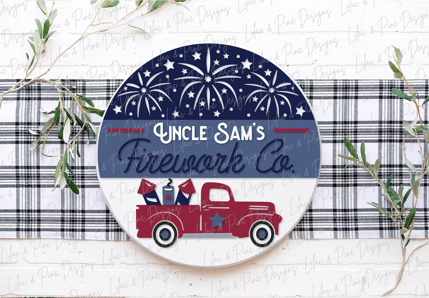 Patriotic Welcome sign, Firework door hanger SVG, 4th of July truck SVG, Independence Day porch sign, Uncle Sam SVG, Glowforge laser file