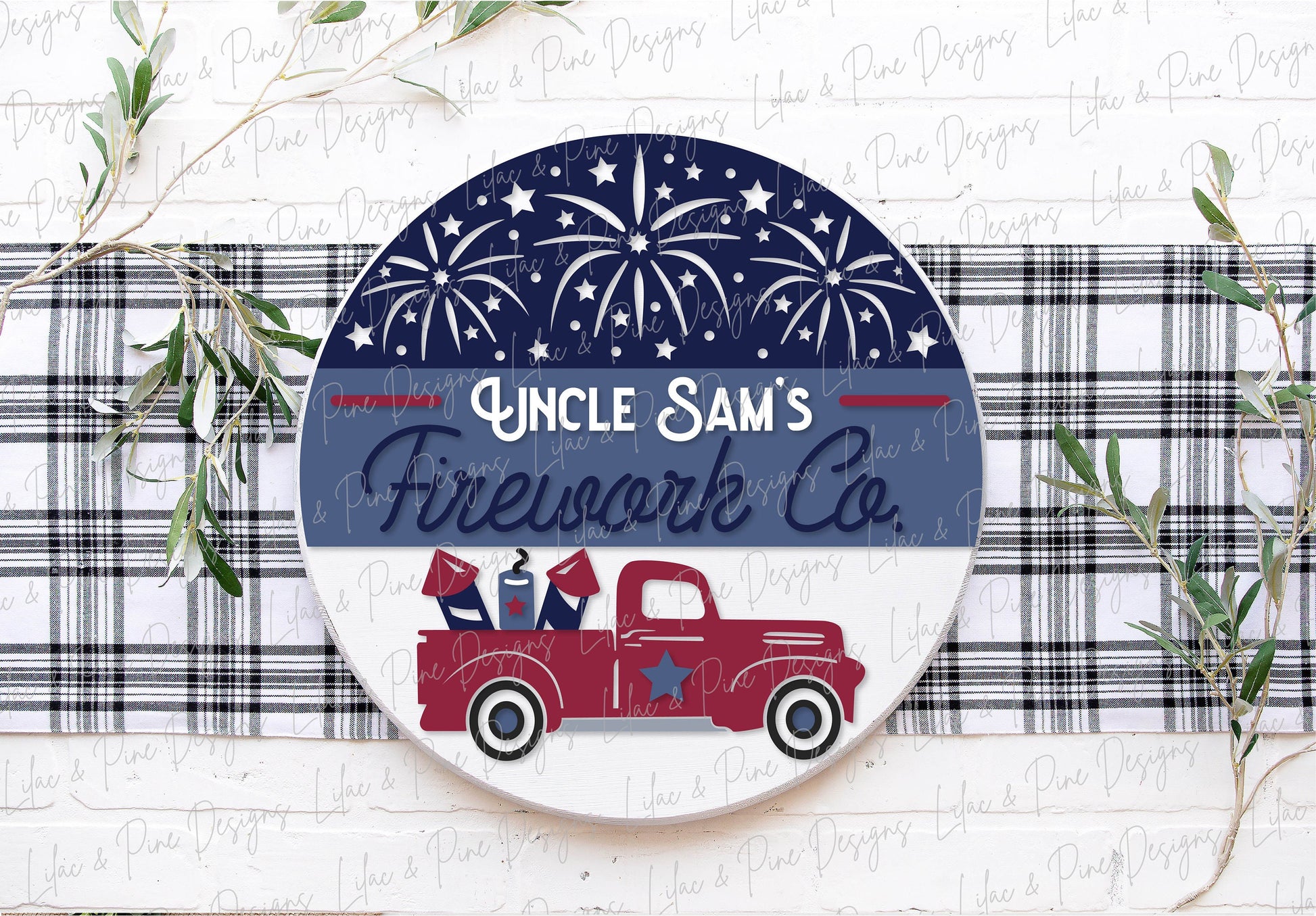 Patriotic Welcome sign, Firework door hanger SVG, 4th of July truck SVG, Independence Day porch sign, Uncle Sam SVG, Glowforge laser file