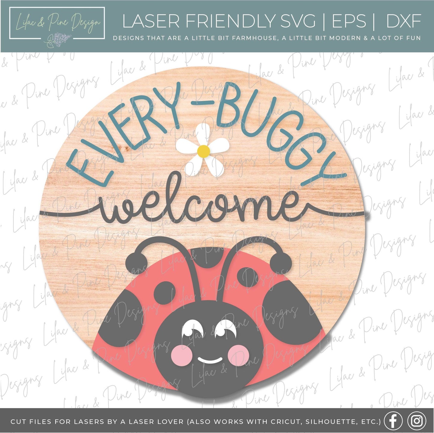 Ladybug Welcome door hanger SVG, ladybug welcome sign, Ladybug porch sign SVG, Summer svg, summer welcome svg, Glowforge svg, laser cut file
