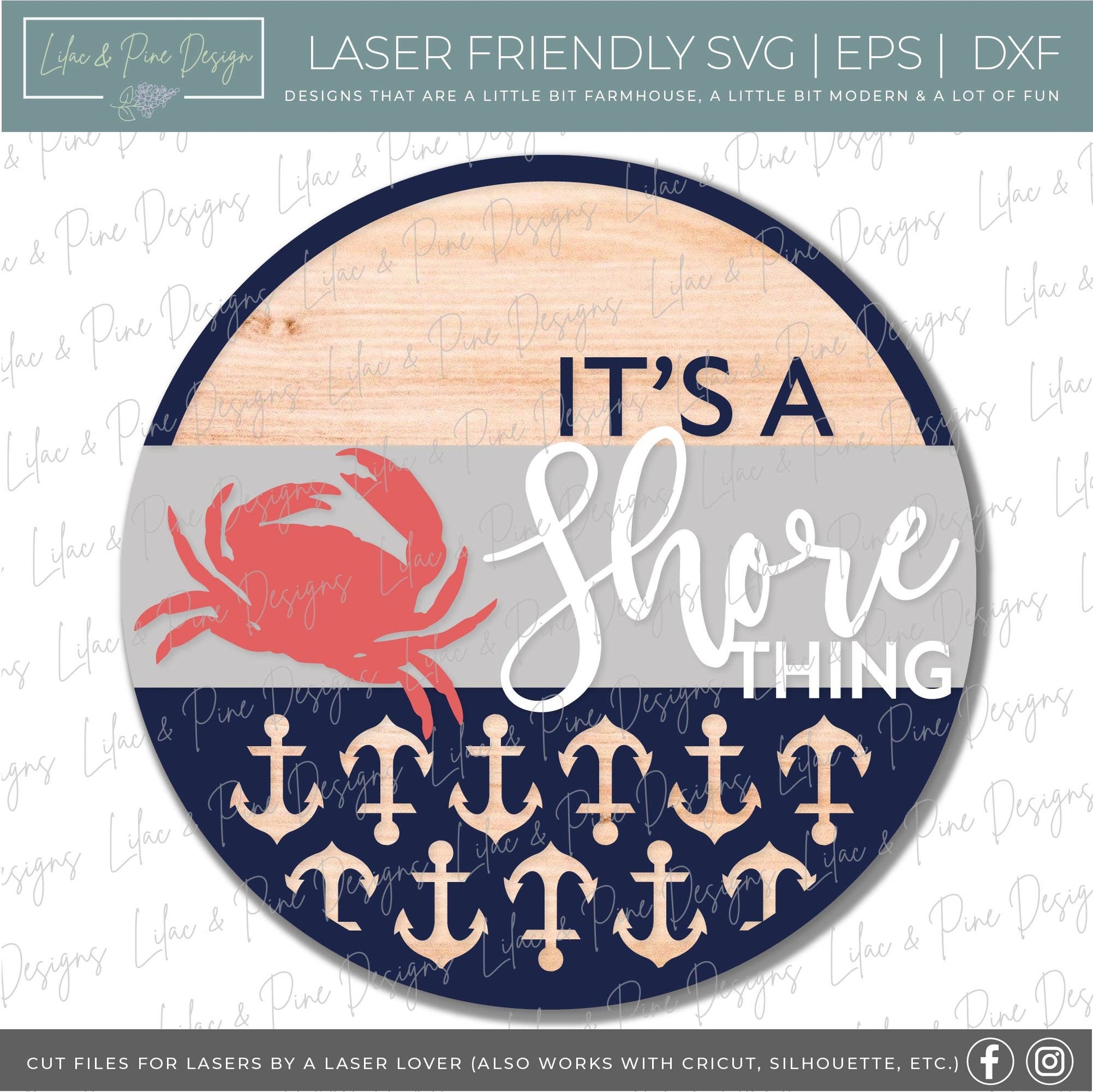 Coastal door hanger SVG, Nautical welcome round sign, Coastal welcome SVG, Summer svg, Crab svg, Anchor svg, Glowforge Svg, laser svg file