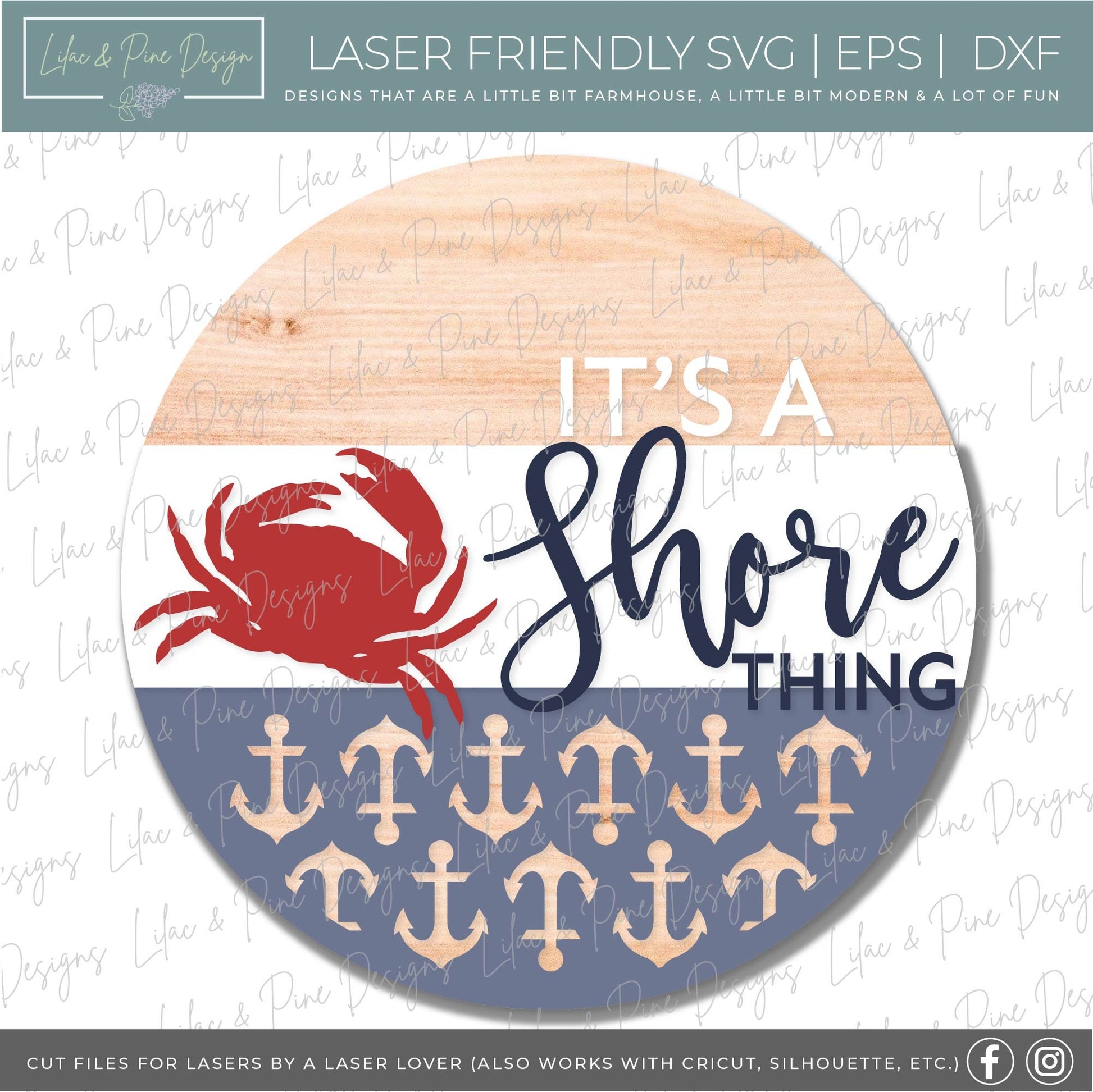 Coastal door hanger SVG, Nautical welcome round sign, Coastal welcome SVG, Summer svg, Crab svg, Anchor svg, Glowforge Svg, laser svg file