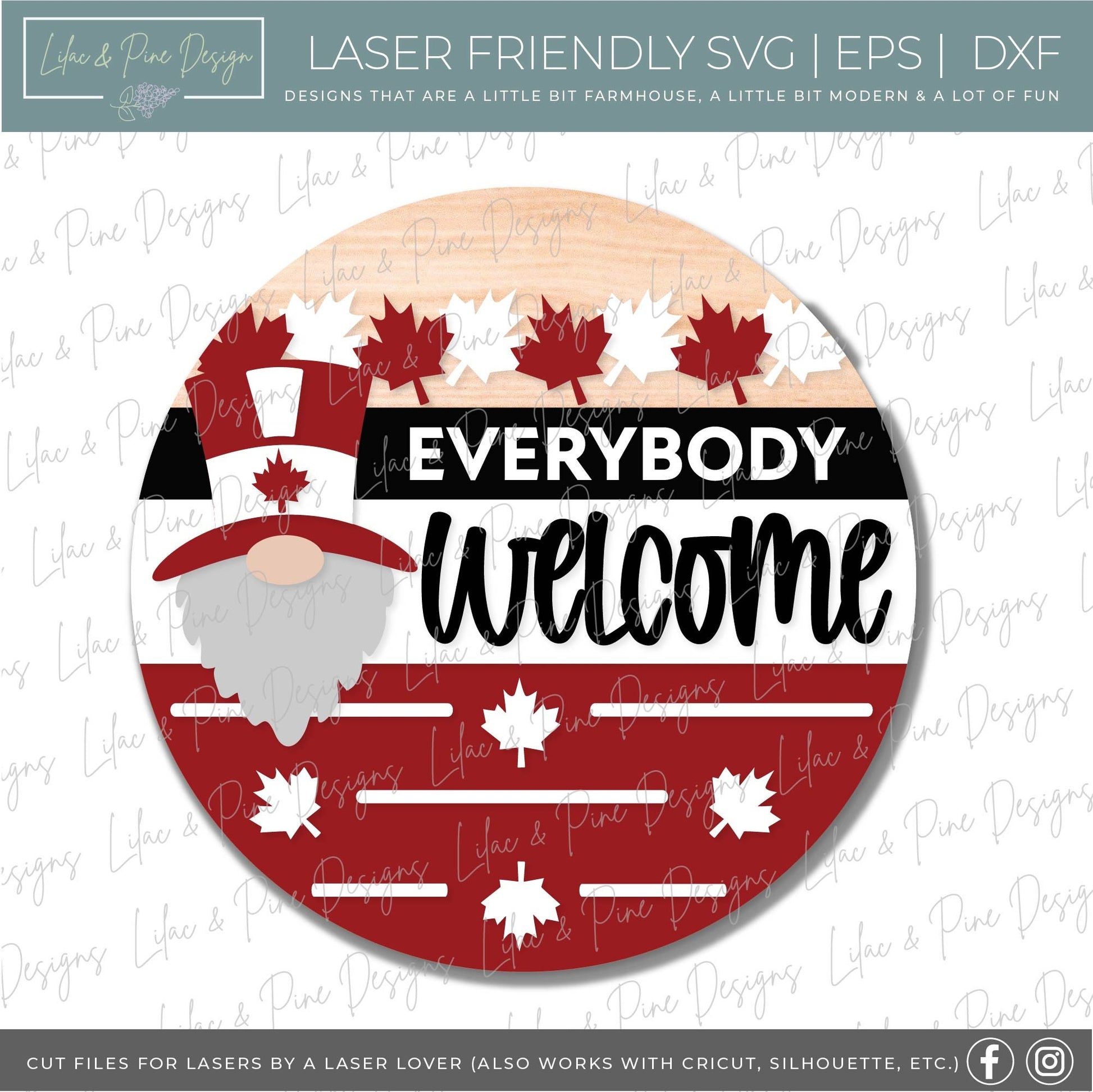 Canada Gnome Welcome sign SVG, Canada Day door hanger SVG, Canadian Gnome svg, porch sign svg, Glowforge SVG file, laser cut file