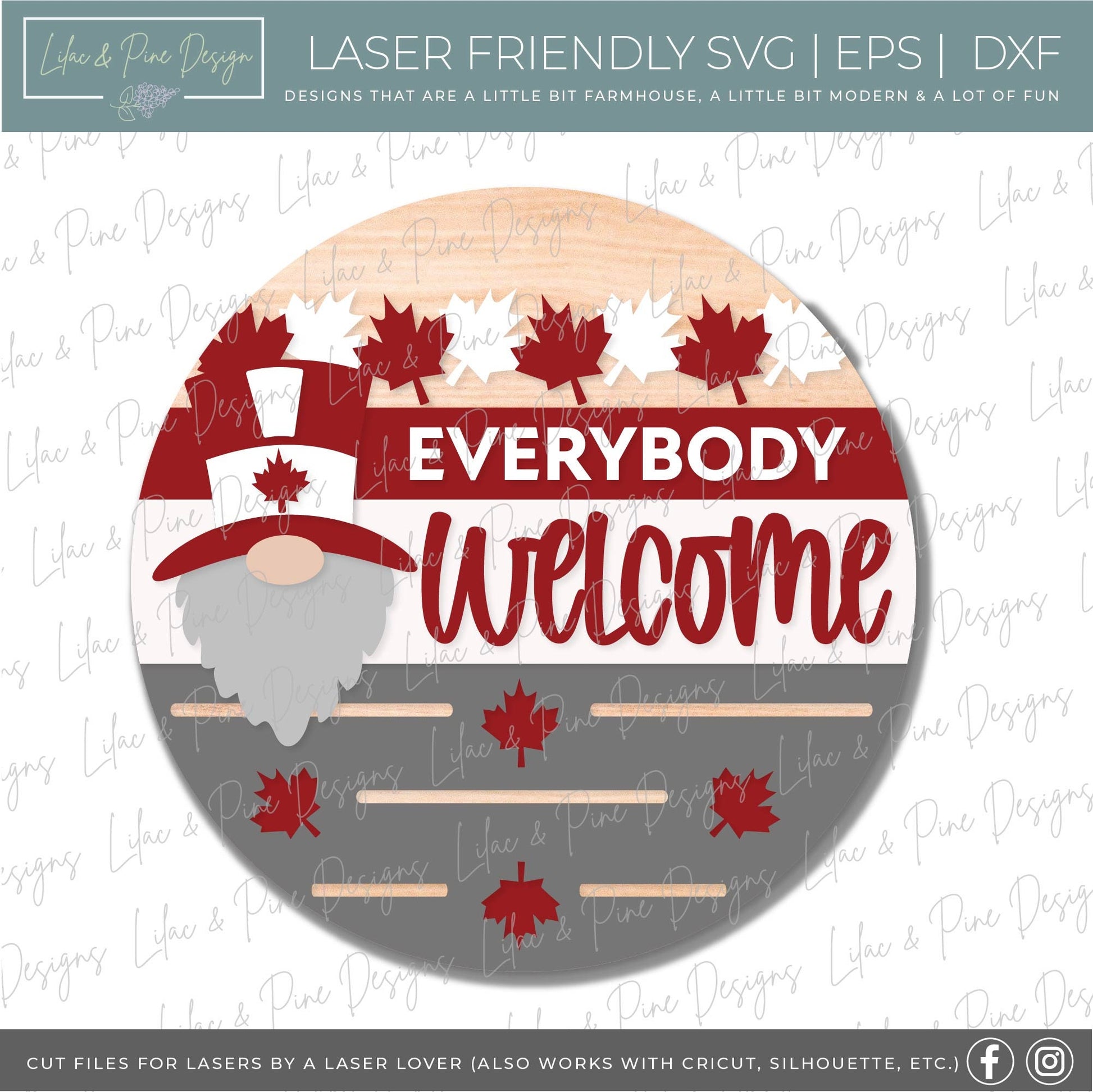 Canada Gnome Welcome sign SVG, Canada Day door hanger SVG, Canadian Gnome svg, porch sign svg, Glowforge SVG file, laser cut file