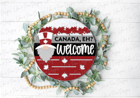 Canada Gnome Welcome sign SVG, Canada Day door hanger SVG, Canadian Gnome svg, porch sign svg, Glowforge SVG file, laser cut file