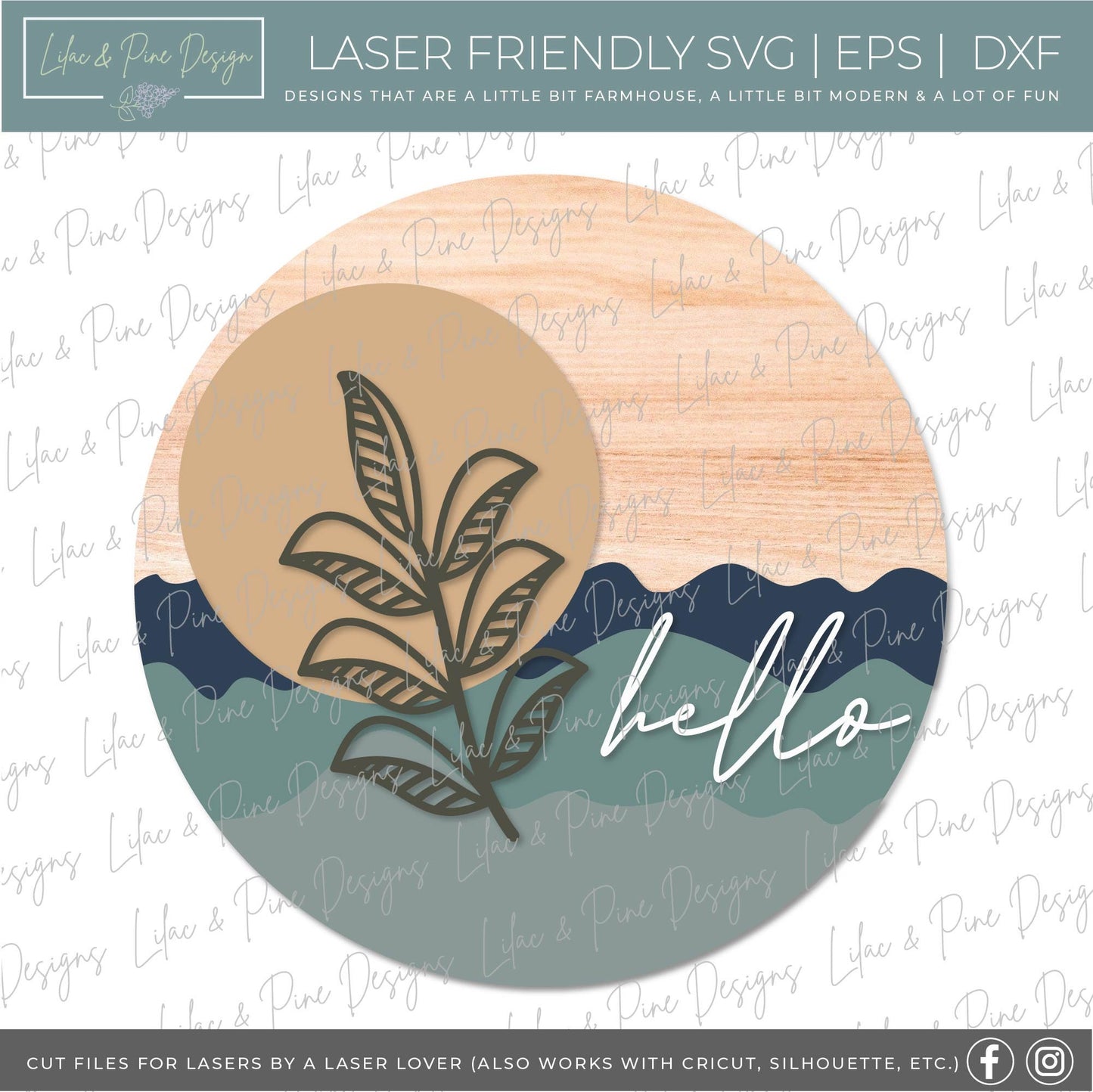 Boho welcome sign SVG, hello door hanger SVG, minimalist round wood sign, Boho decor svg, Porch welcome SVG, Glowforge Svg, laser svg file
