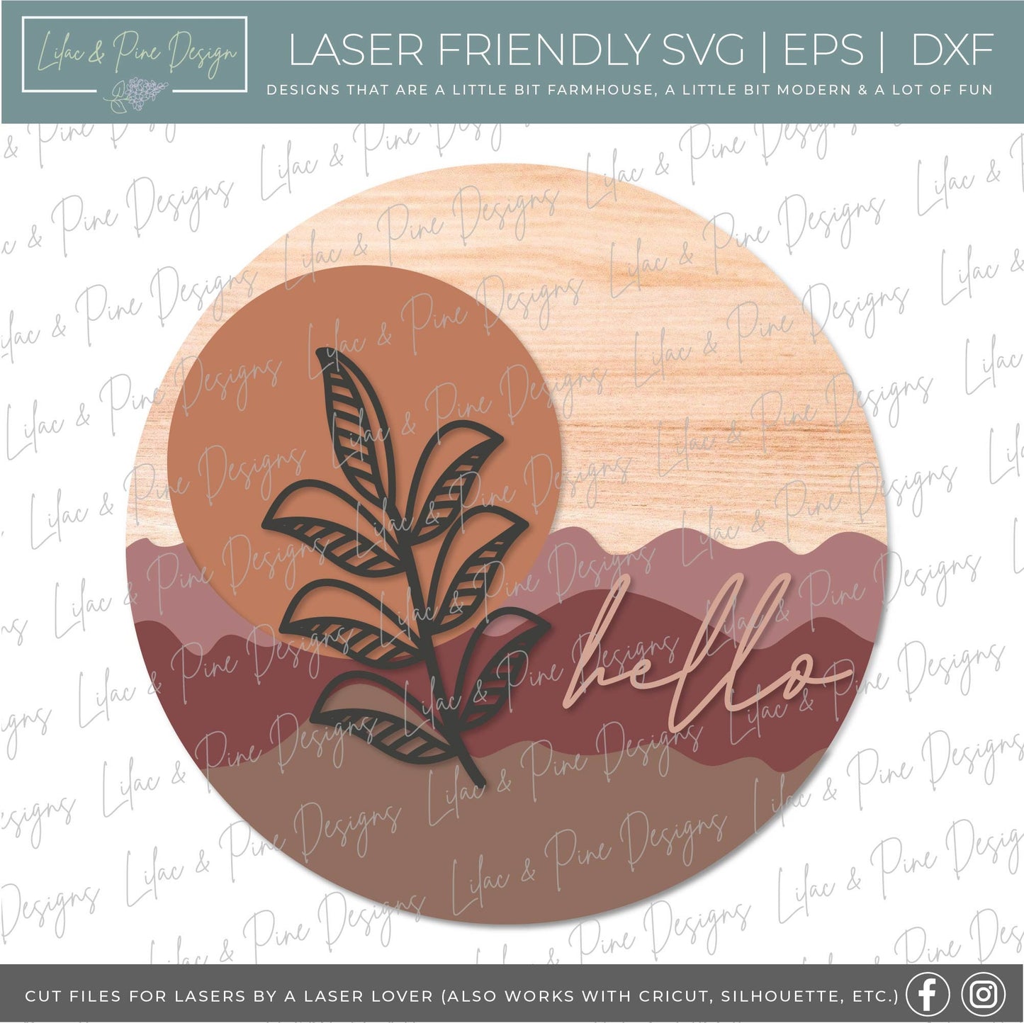Boho welcome sign SVG, hello door hanger SVG, minimalist round wood sign, Boho decor svg, Porch welcome SVG, Glowforge Svg, laser svg file