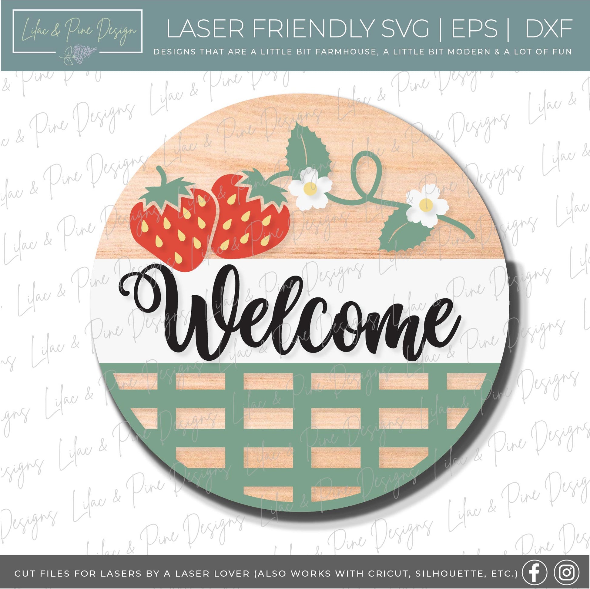Strawberry vine welcome sign, summer door decor SVG, strawberry SVG, wood sign, summer porch sign, Cricut SVG, Glowforge Svg, laser cut file
