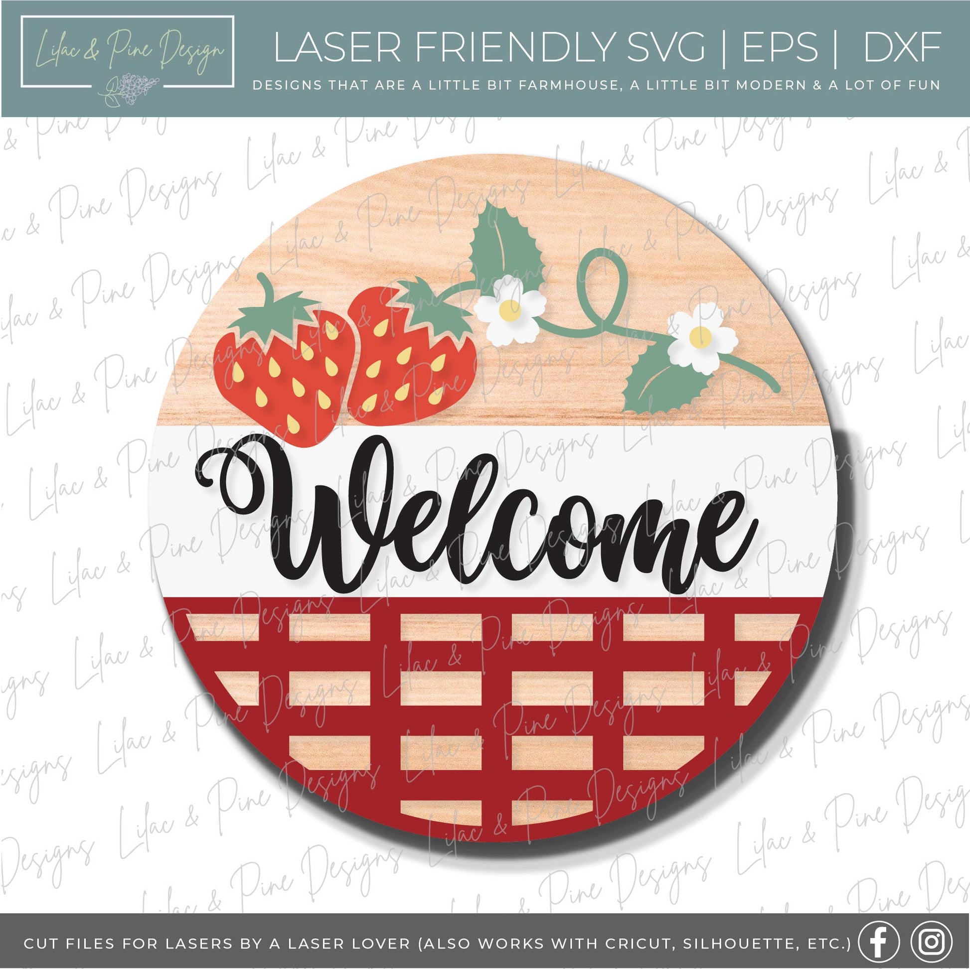 Strawberry vine welcome sign, summer door decor SVG, strawberry SVG, wood sign, summer porch sign, Cricut SVG, Glowforge Svg, laser cut file